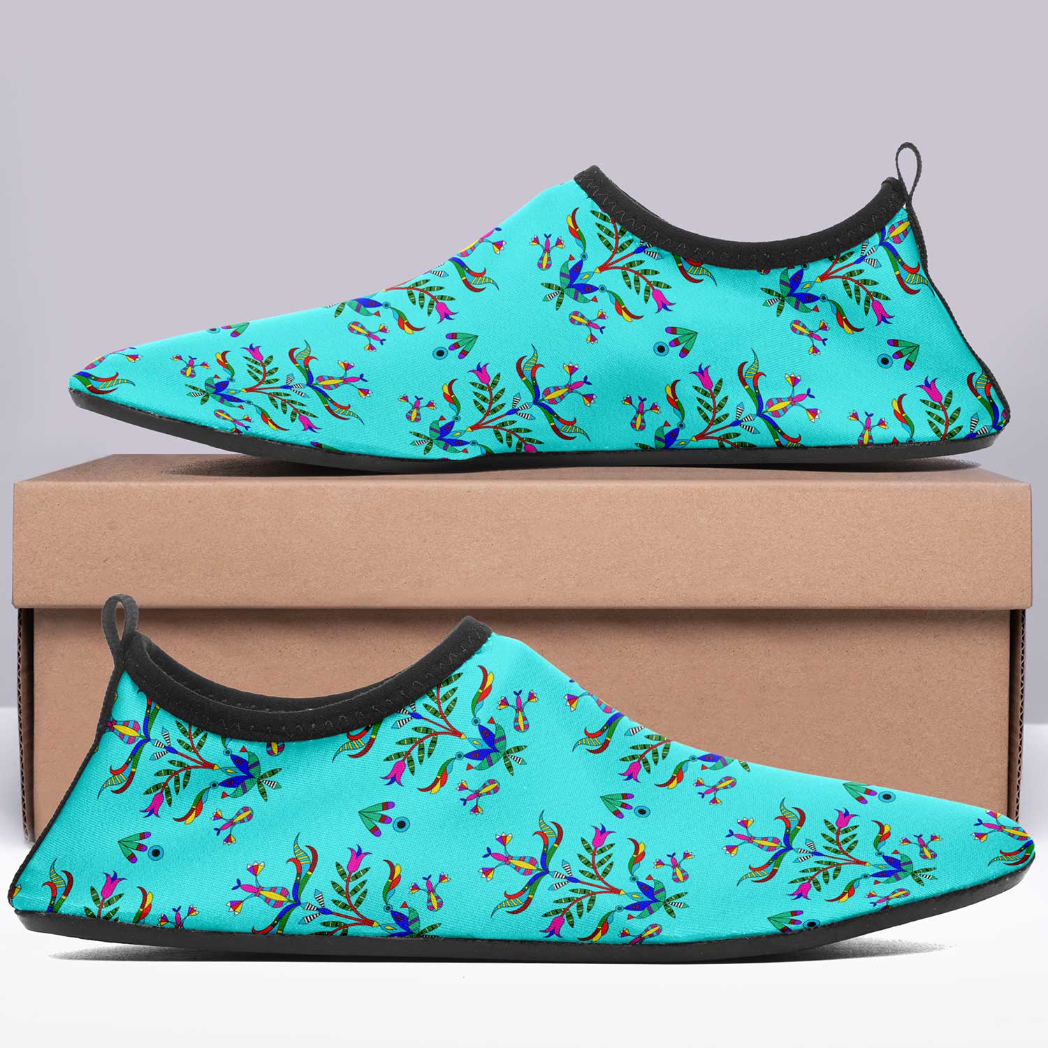 Dakota Damask Turquoise Kid's Sockamoccs Slip On Shoes