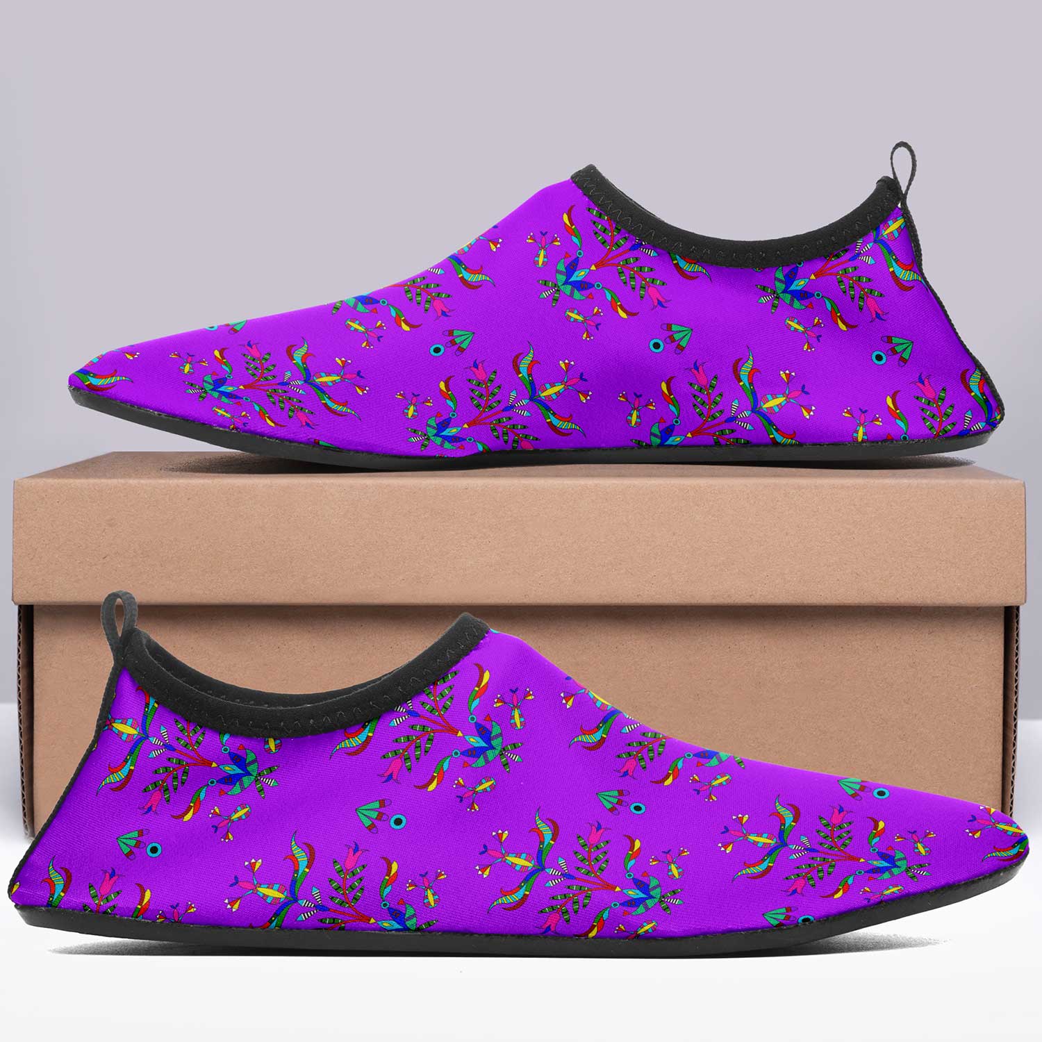 Dakota Damask Purple Kid's Sockamoccs Slip On Shoes