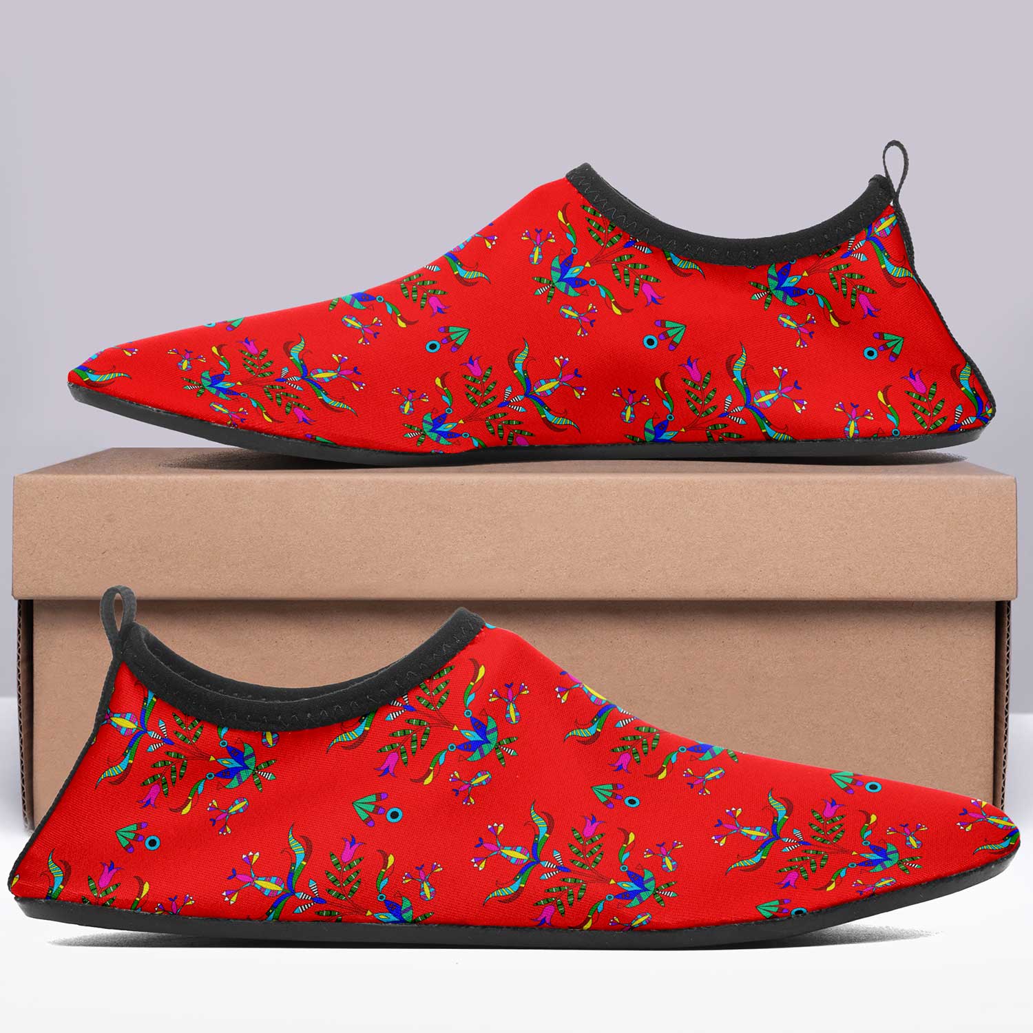 Dakota Damask Red Kid's Sockamoccs Slip On Shoes