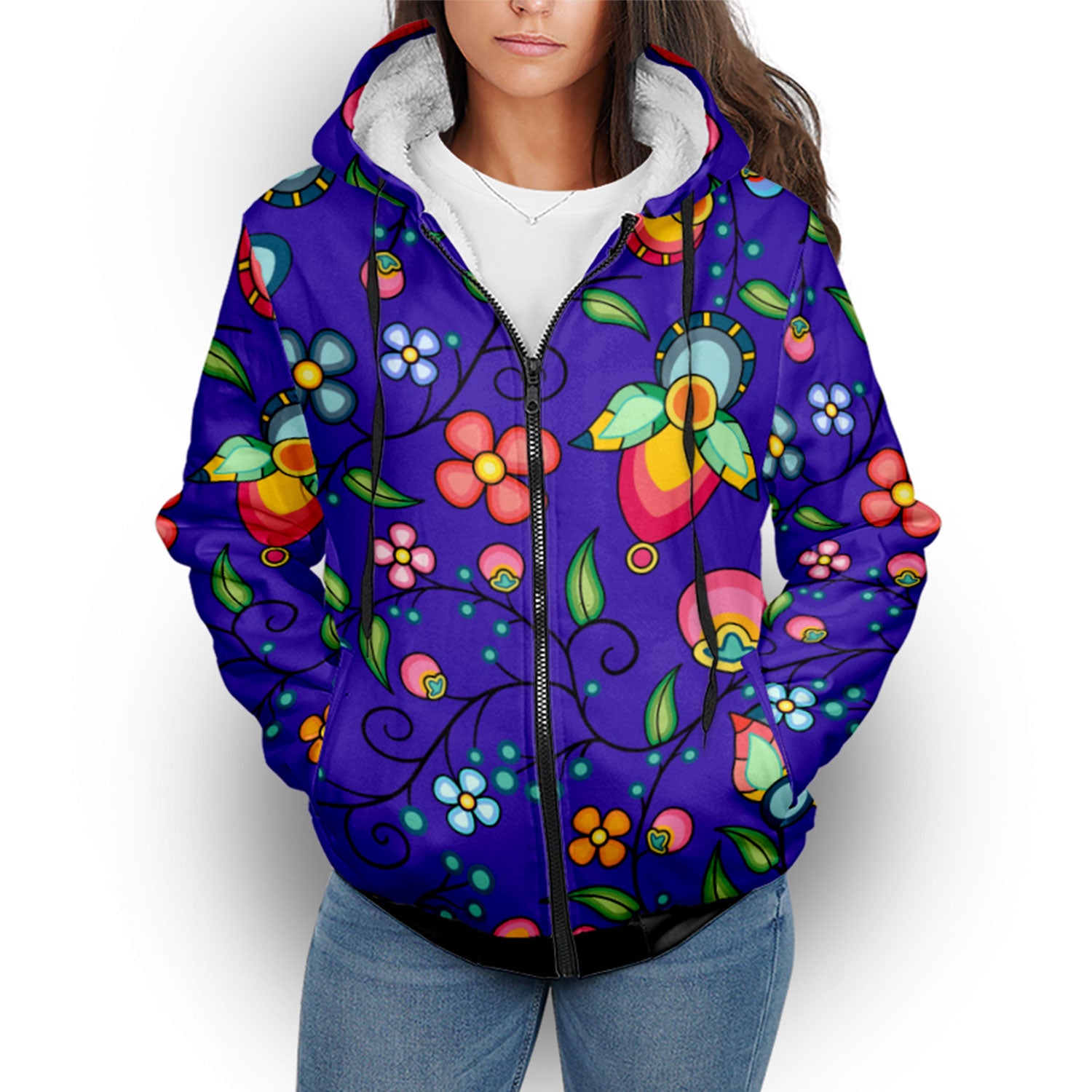 Floral Bounty Blue Sherpa Hoodie