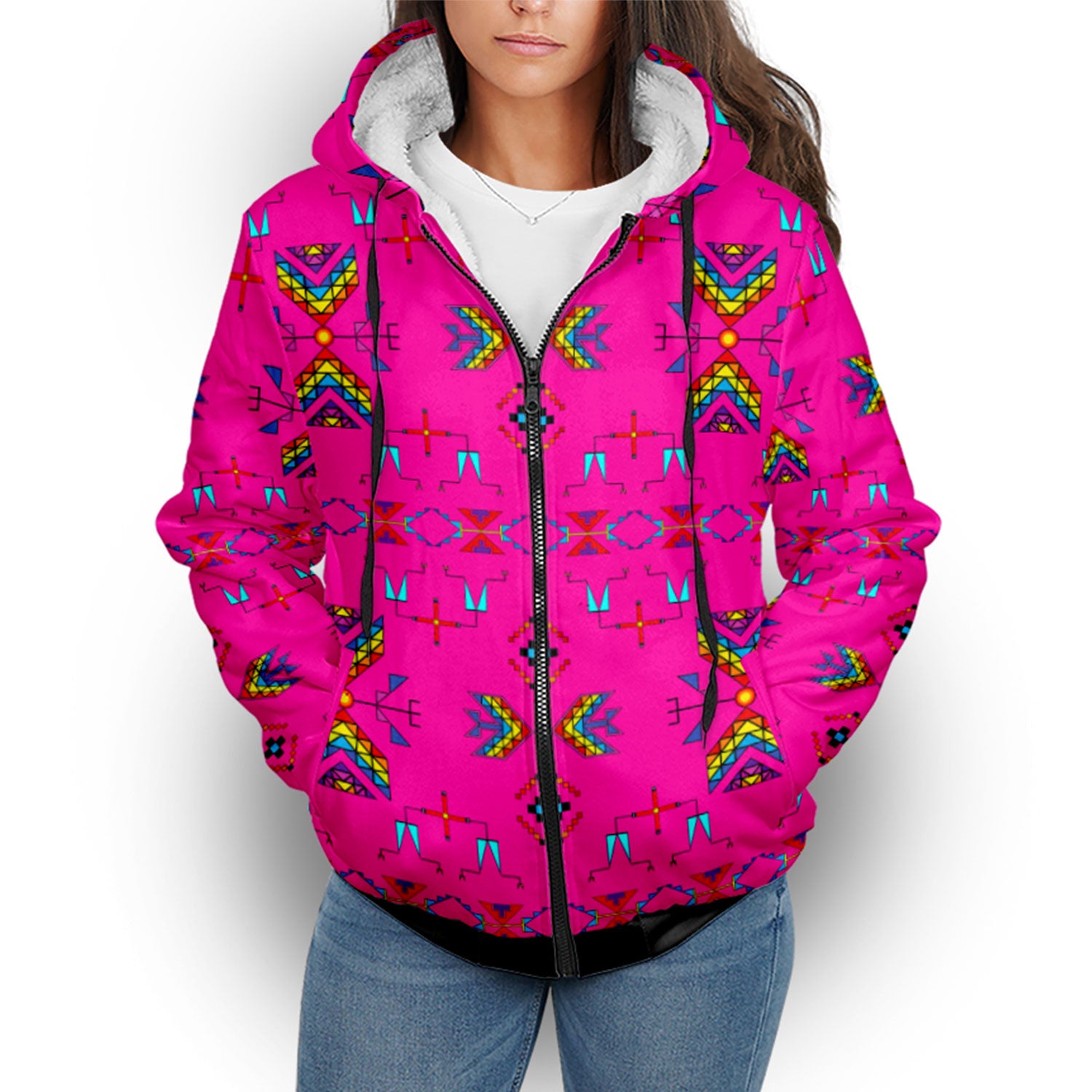 Rainy Chief Rainbow Hot Pink Sherpa Hoodie