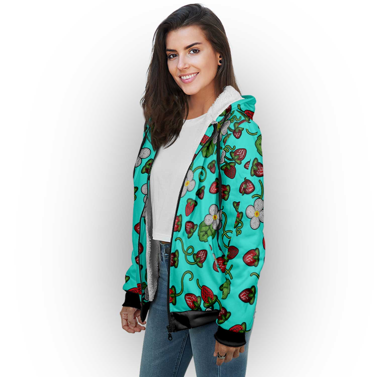 Strawberry Dreams Turquoise Sherpa Hoodie