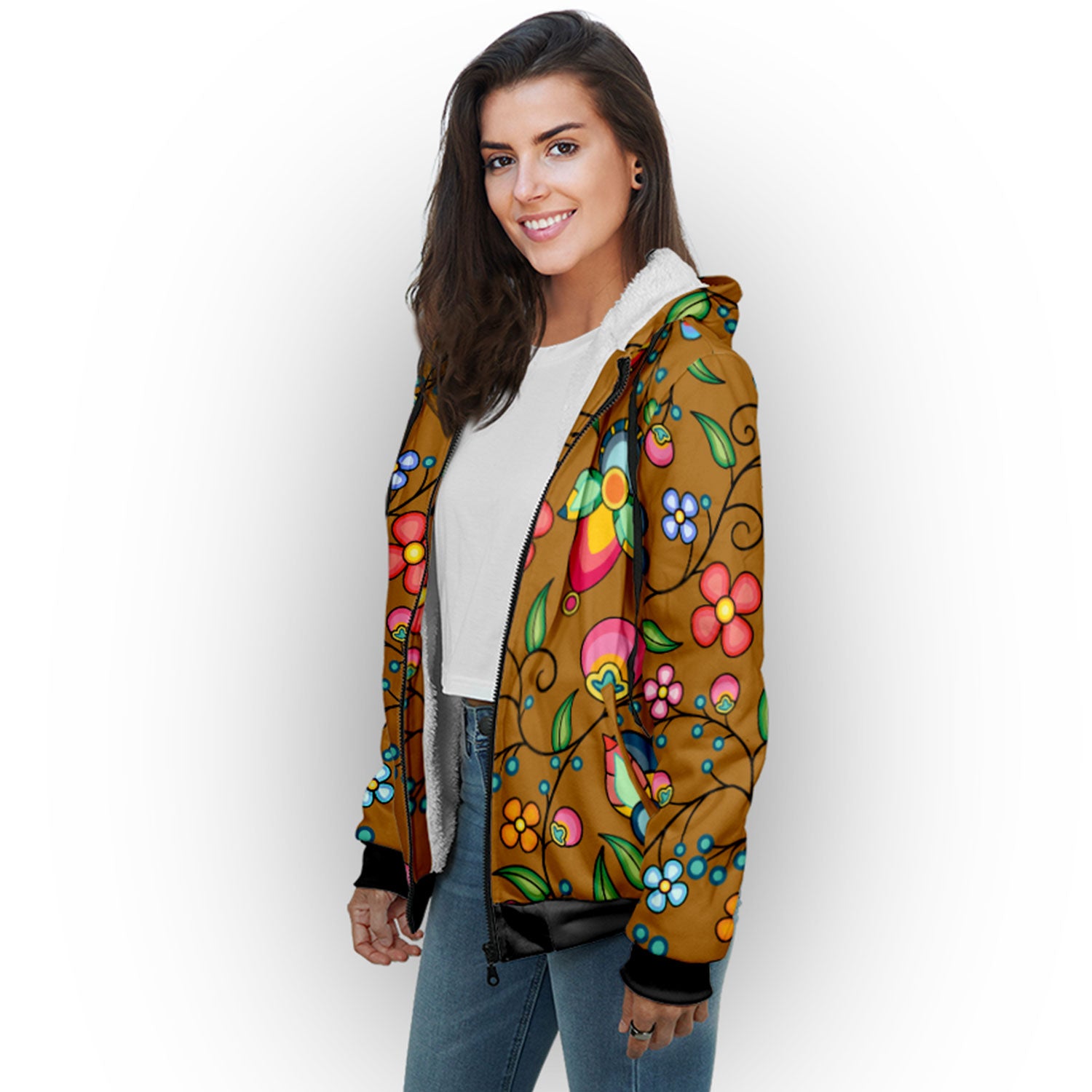 Floral Bounty Fall Leaves Sherpa Hoodie