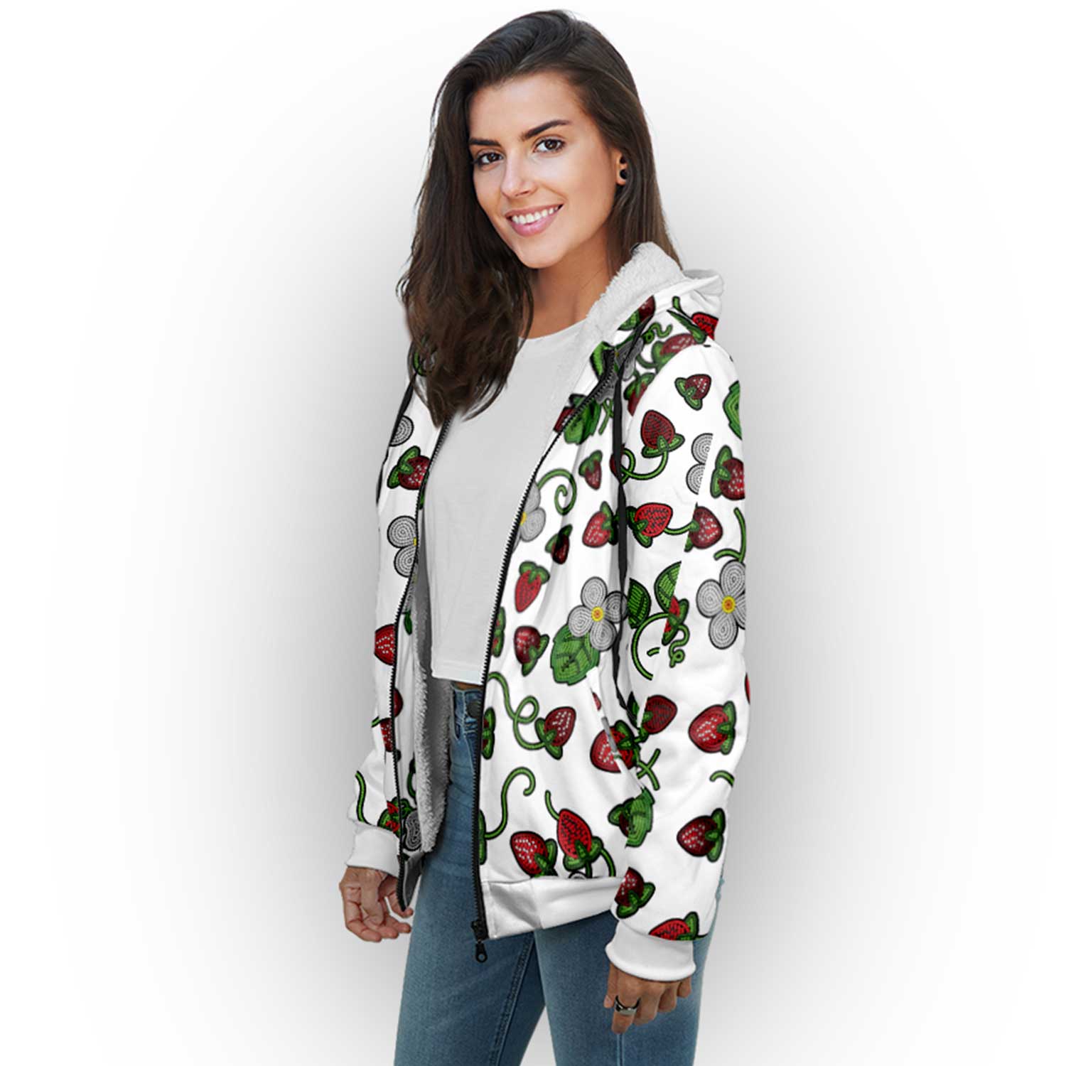 Strawberry Dreams White Sherpa Hoodie