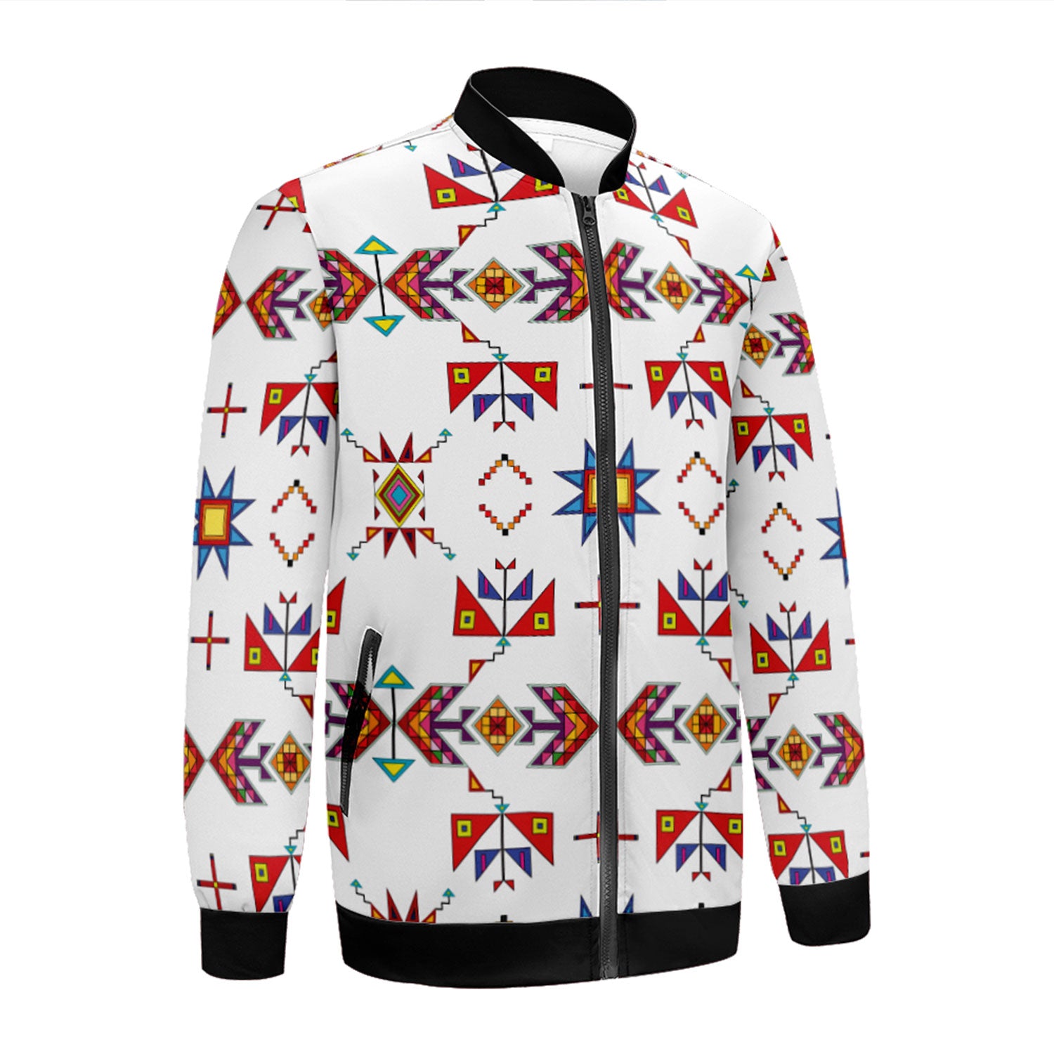 Scattered Generations White Zippered Collared Lightweight Jacket