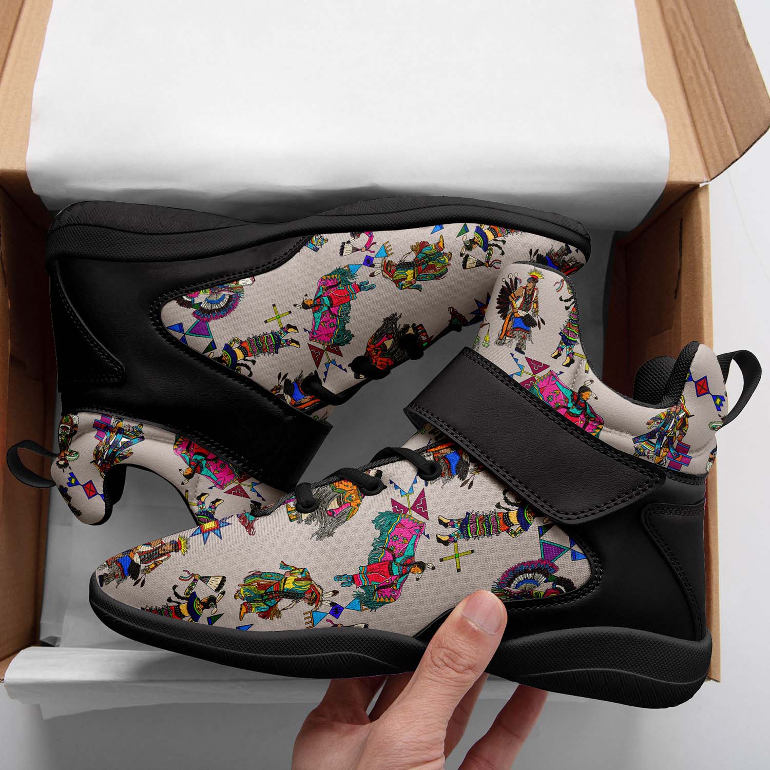 Grand Entry Dancers Muslin Ipottaa Basketball / Sport High Top Shoes - Black Sole