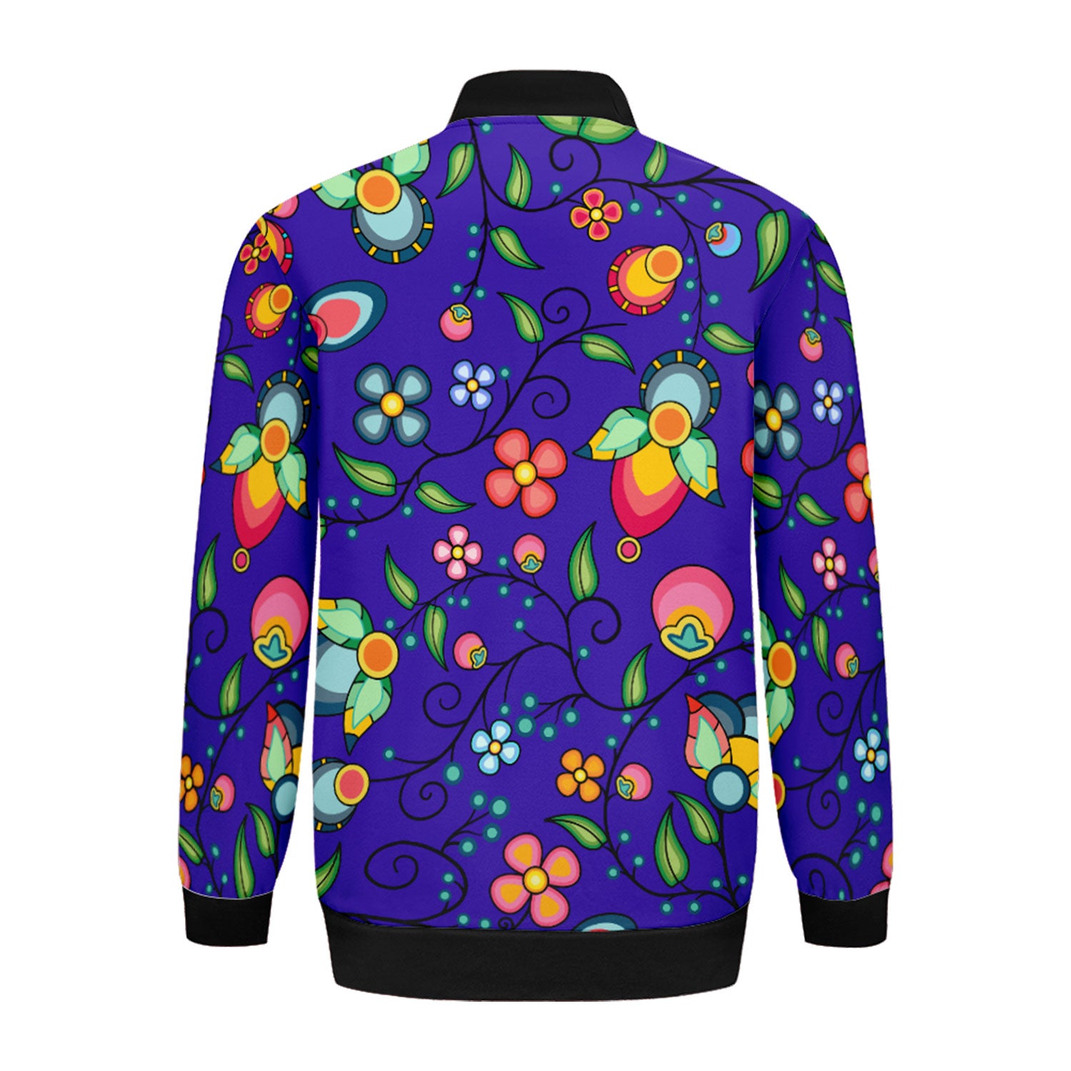 Floral Bounty Blue Zippered Collared Lightweight Jacket