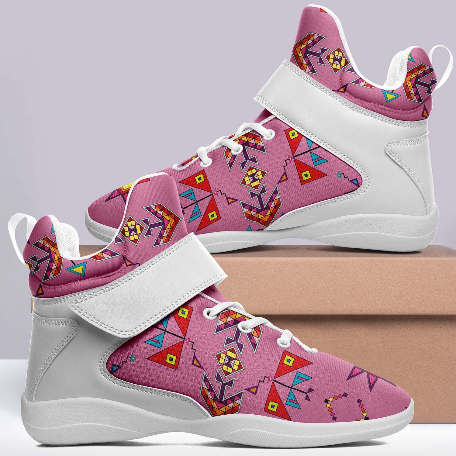 Scattered Generations Pink Ipottaa Basketball / Sport High Top Shoes - White Sole