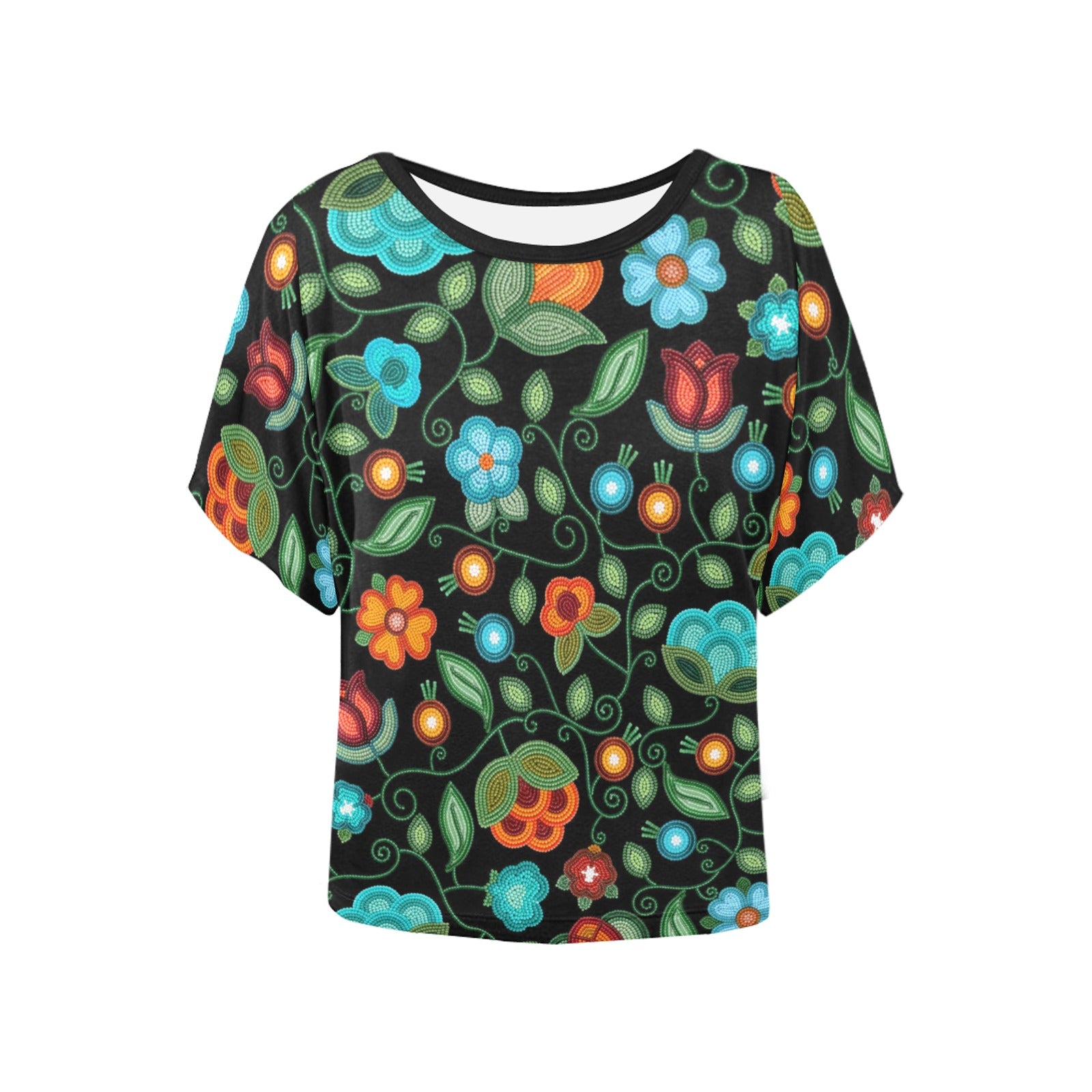 Prairie Fire Petals Black Women's Batwing-Sleeved Blouse T-shirt