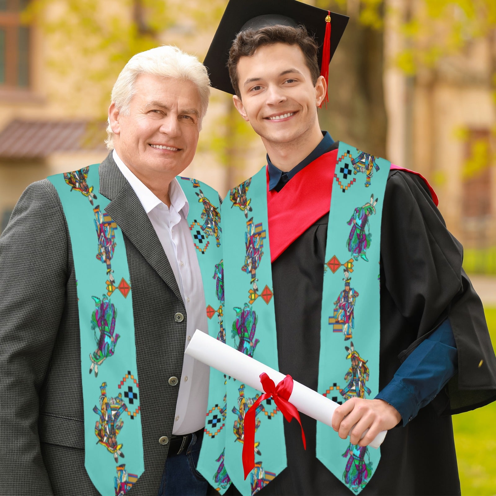 Men's Grass Dancers Eggshell Blue Graduation Stole