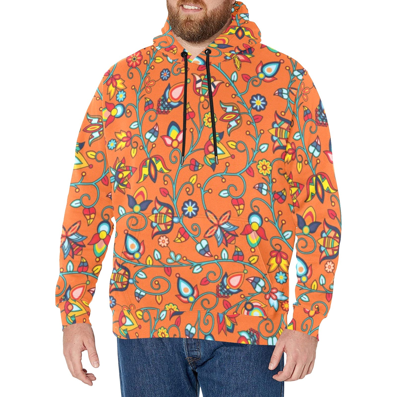 Thorny Path Orange Men's Long Sleeve Fleece Hoodie