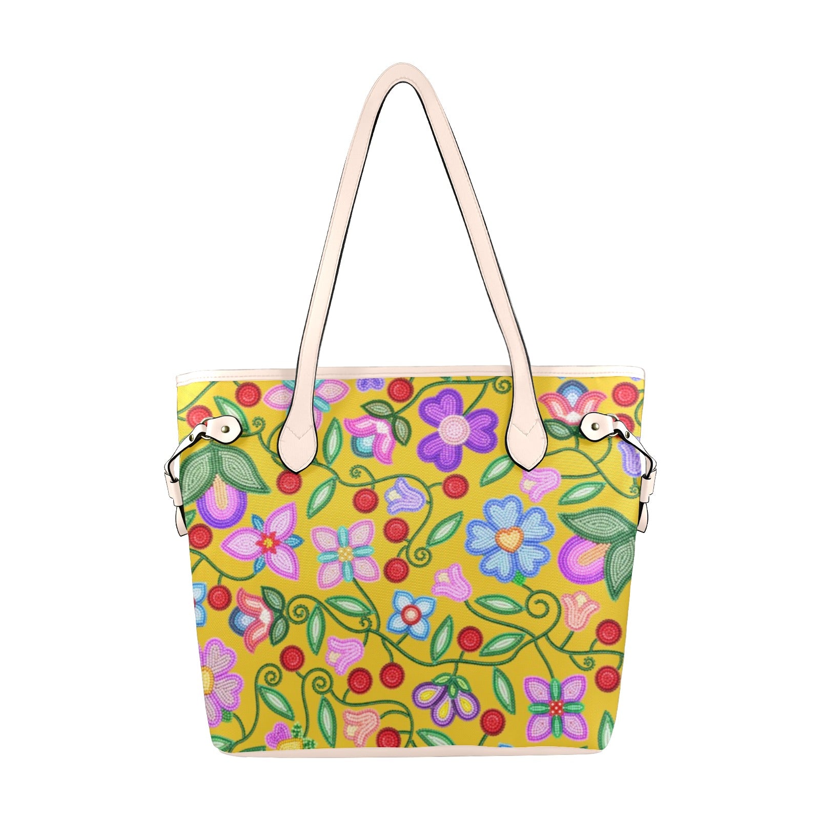 Petal Harmony Ochre Clover Canvas Tote Bag