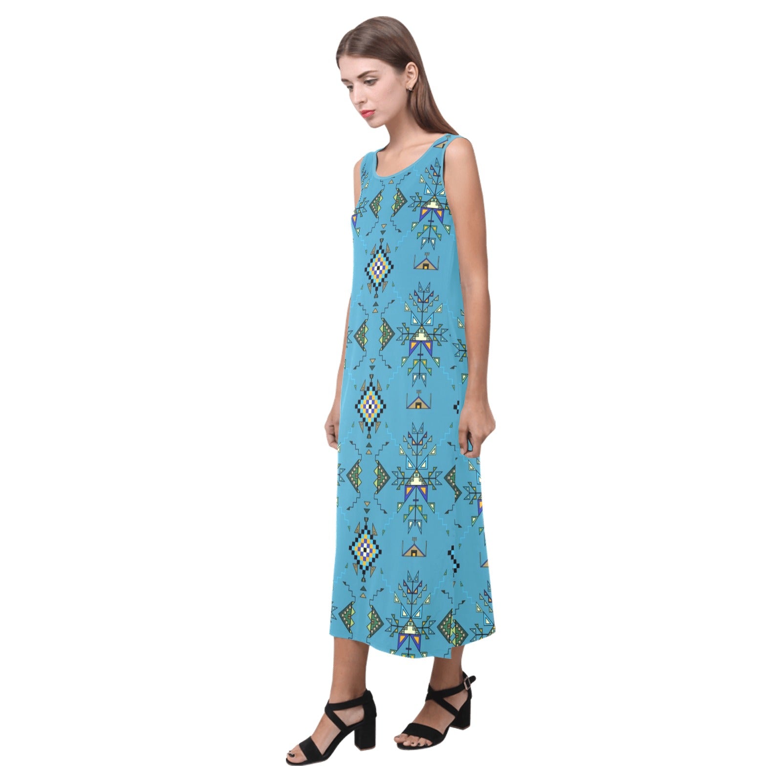 Bear Shield Blue Phaedra Sleeveless Open Fork Long Dress