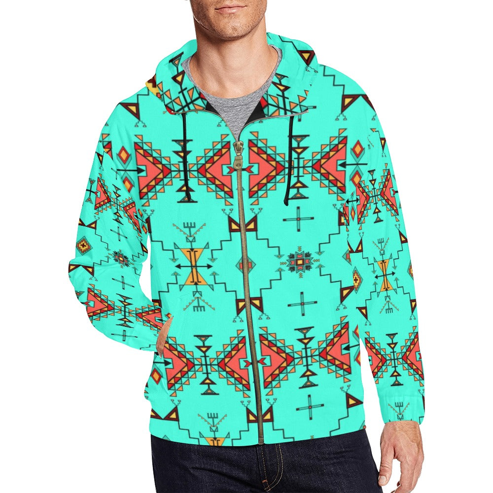 Thunder Flight Turquoise Men's Zipper Hoodie