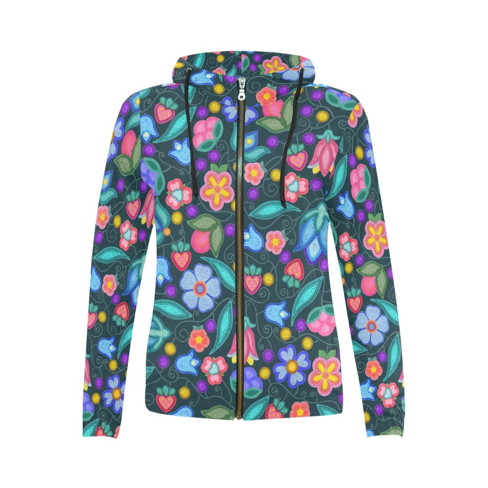Sweet Offering Dark Teal Full Zip Hoodie for Women