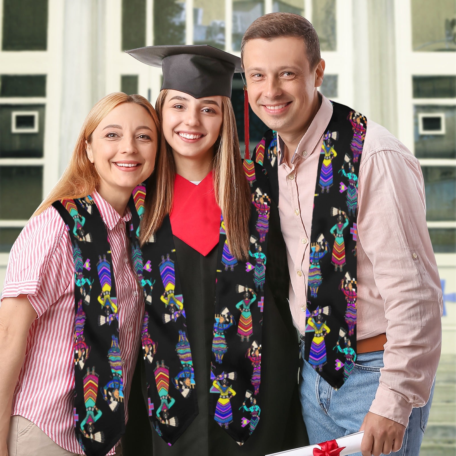 Women's Jingle Dancers Black Graduation Stole
