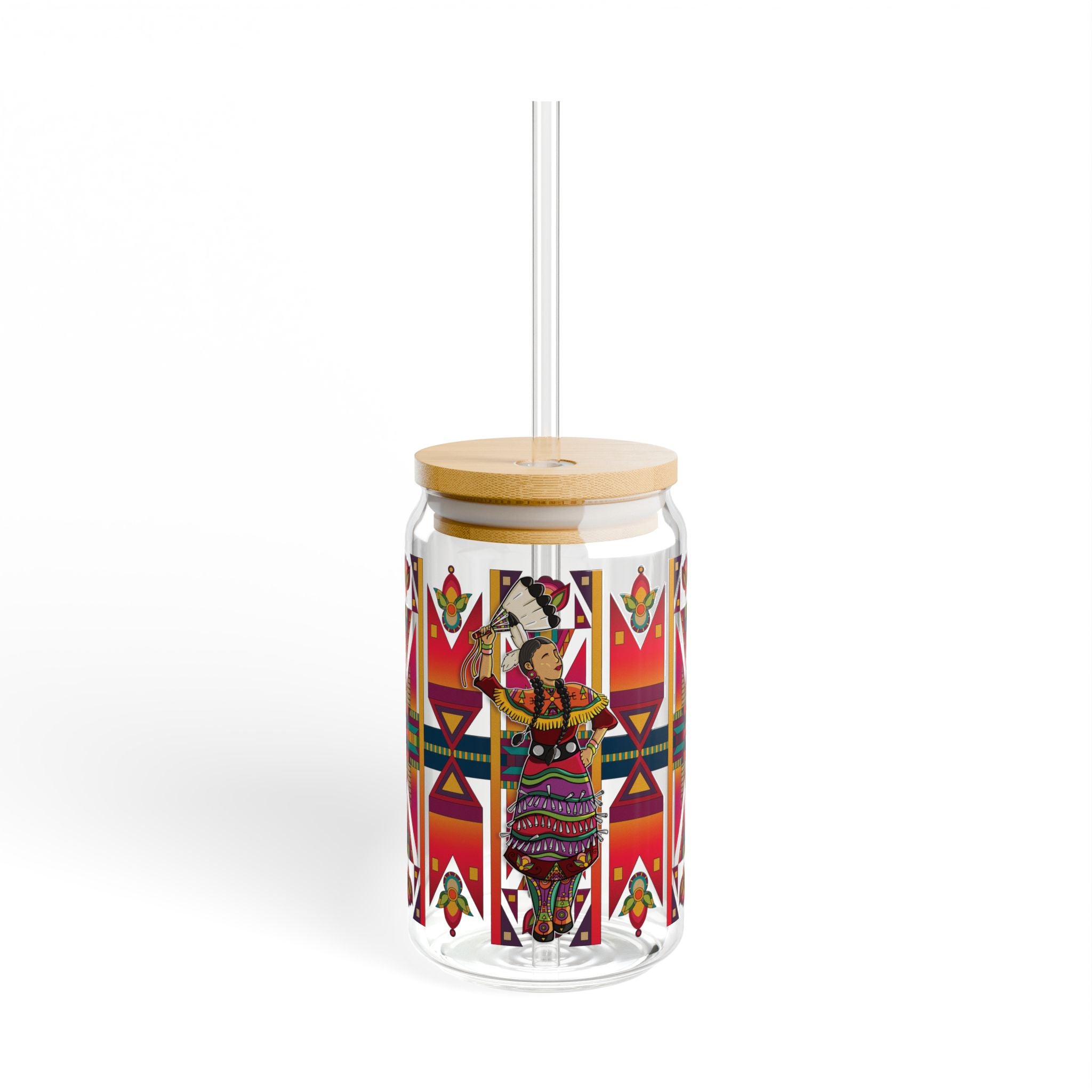 Jingle Dancer 3 Colorful 16oz Sipper Glass with Straw