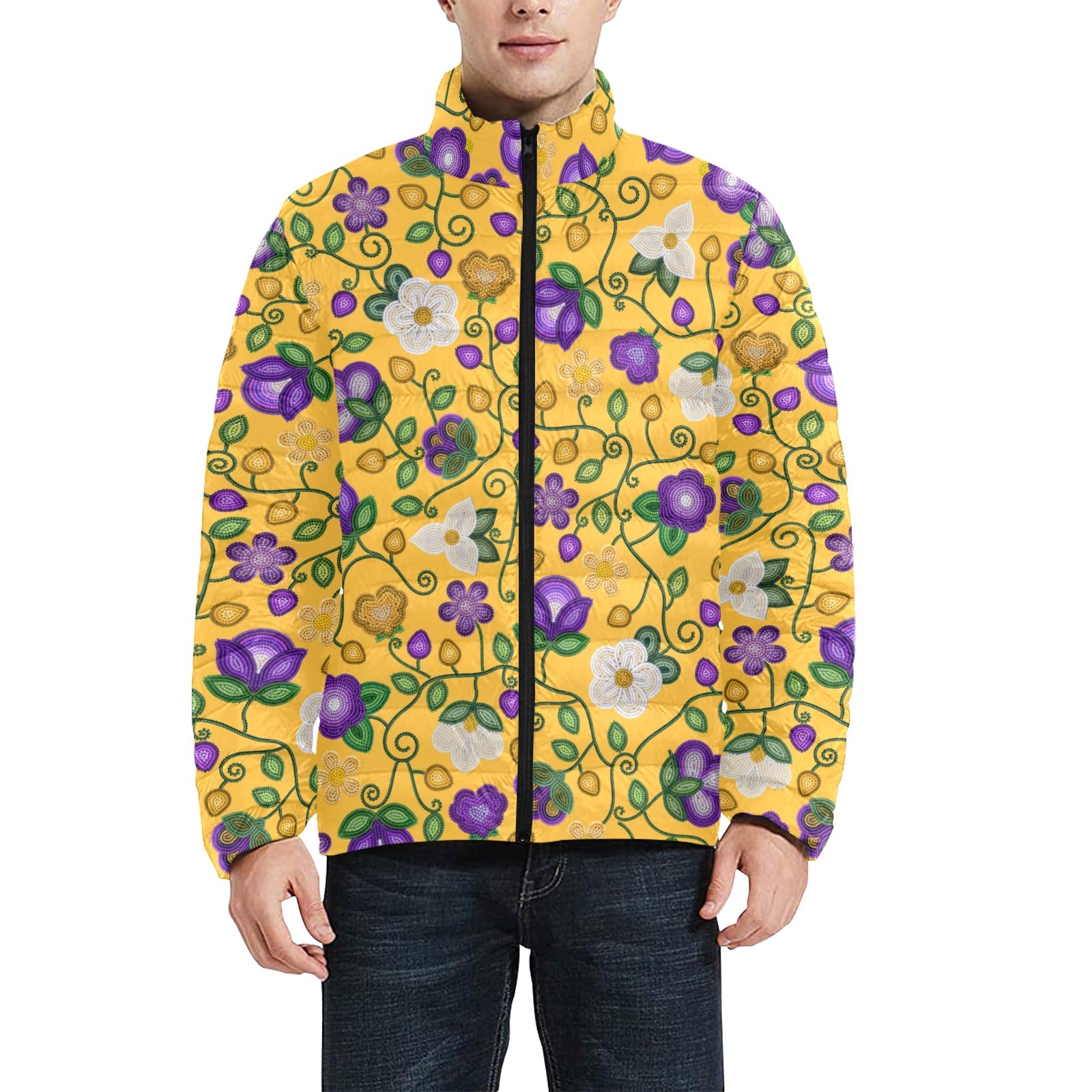 Midnight Moss Bloom Yellow Men's Padded Jacket