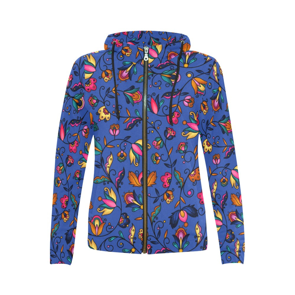 Copper Prairie Petals Blue Full Zip Hoodie for Women