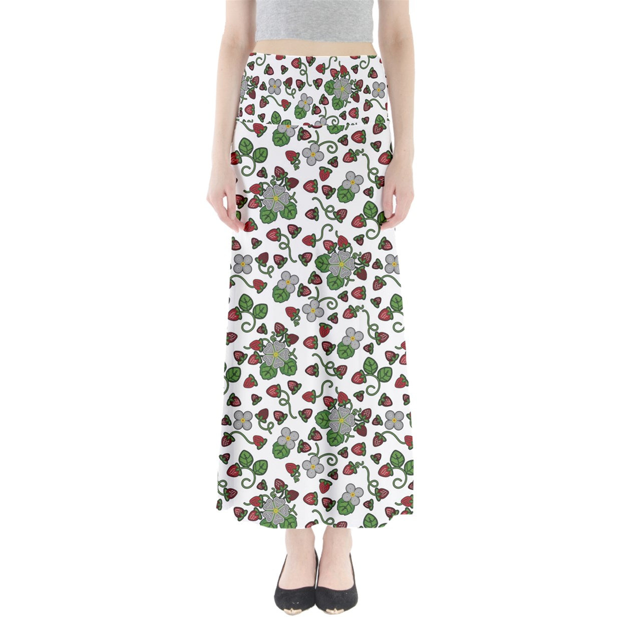 Strawberry Dreams White Full Length Maxi Skirt