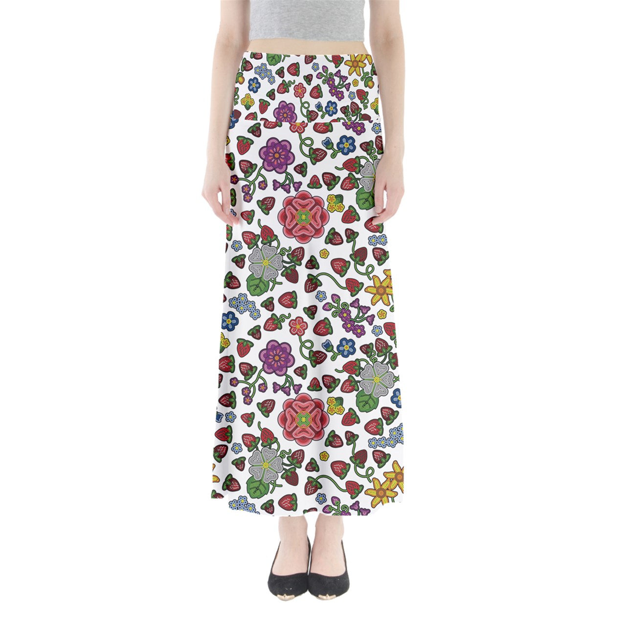 Berry Pop White Full Length Maxi Skirt