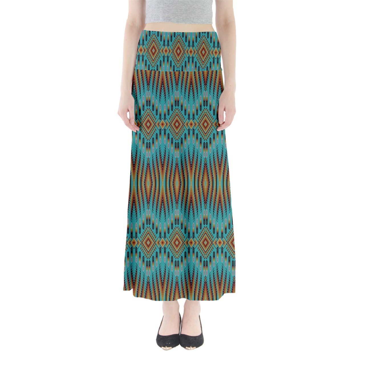Fire Feather Turquoise Full Length Maxi Skirt