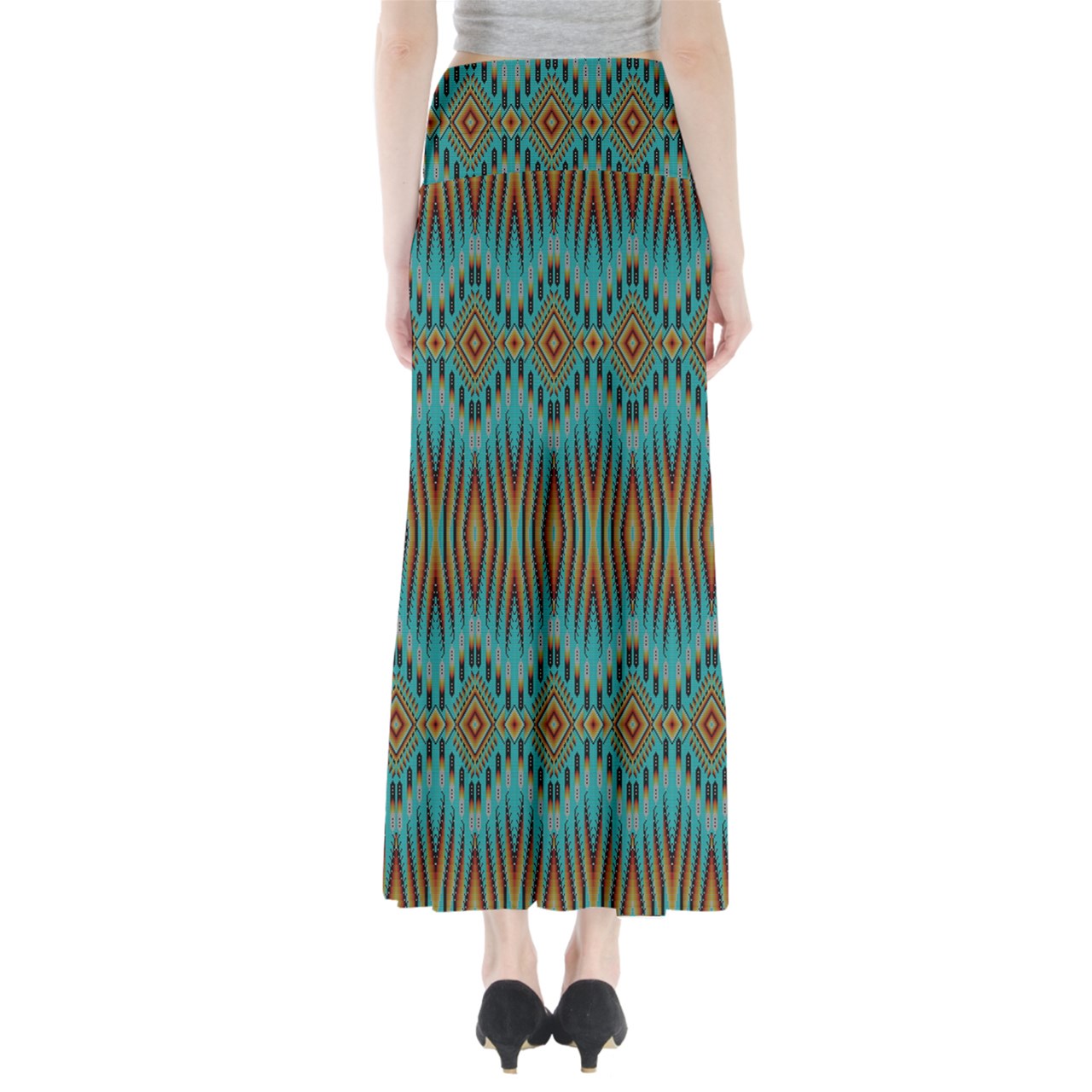 Fire Feather Turquoise Full Length Maxi Skirt