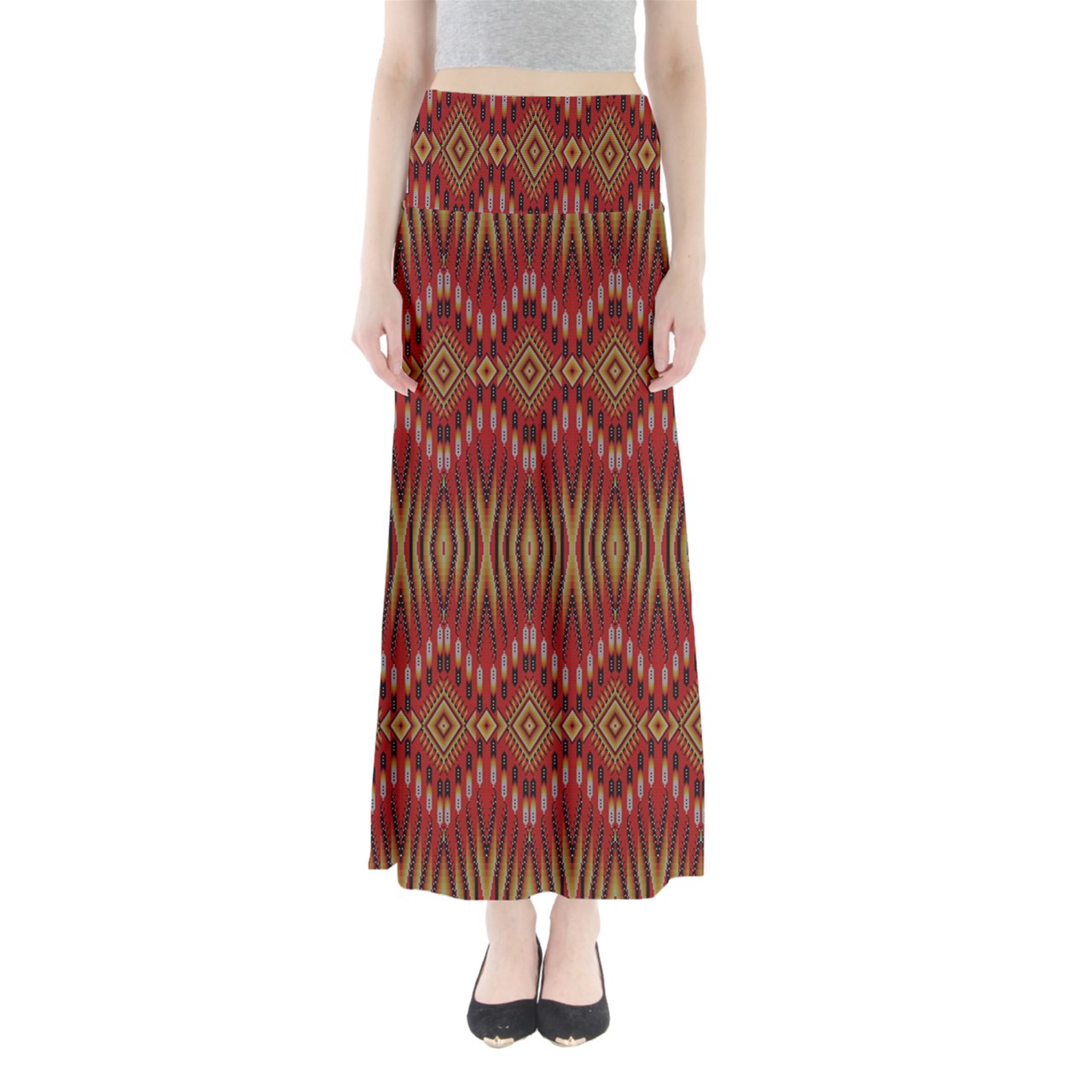 Fire Feather Red Full Length Maxi Skirt