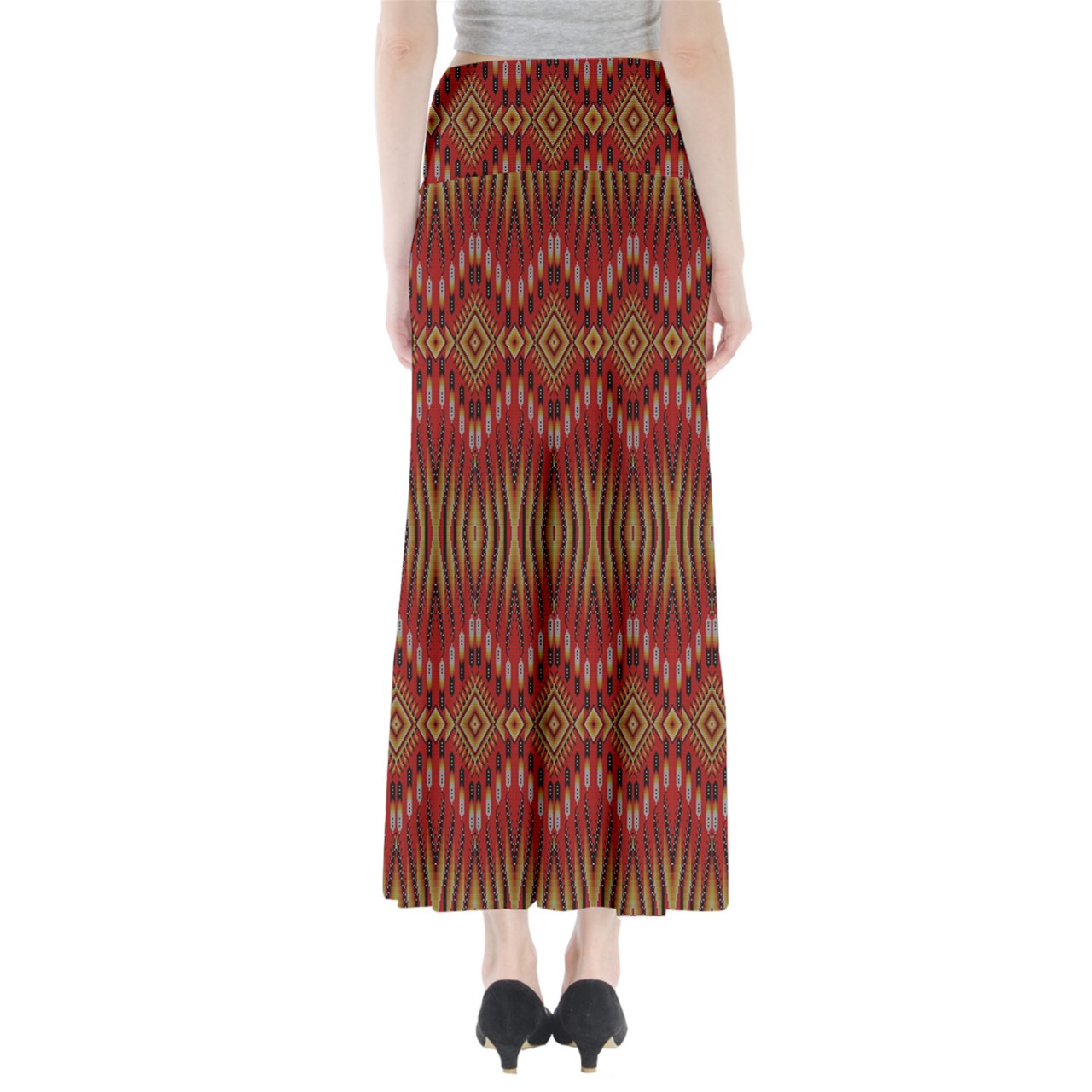 Fire Feather Red Full Length Maxi Skirt