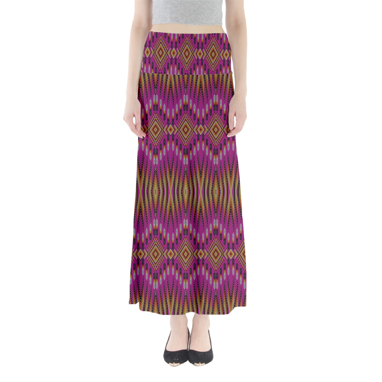 Fire Feather Pink Full Length Maxi Skirt