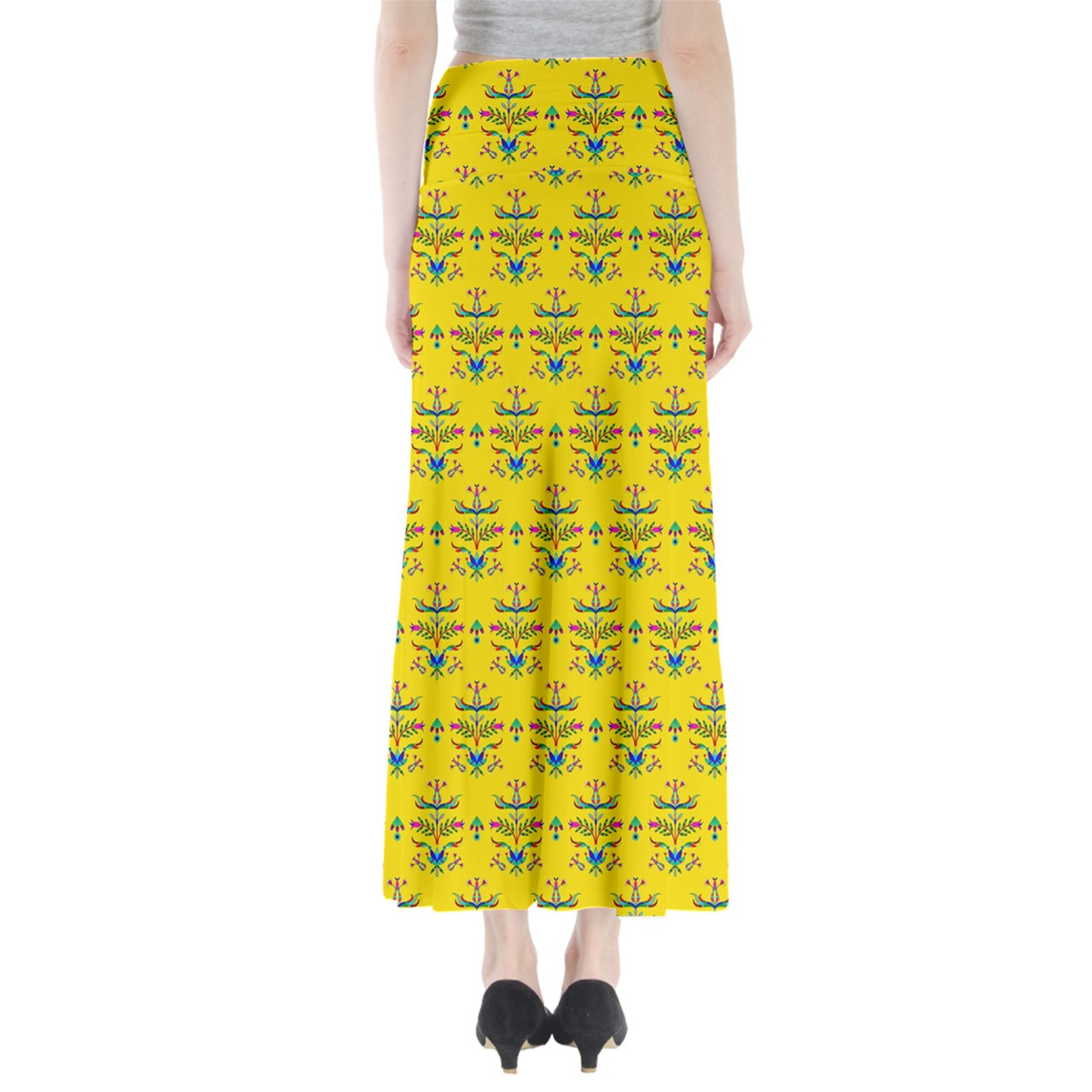 Dakota Damask Yellow Full Length Maxi Skirt
