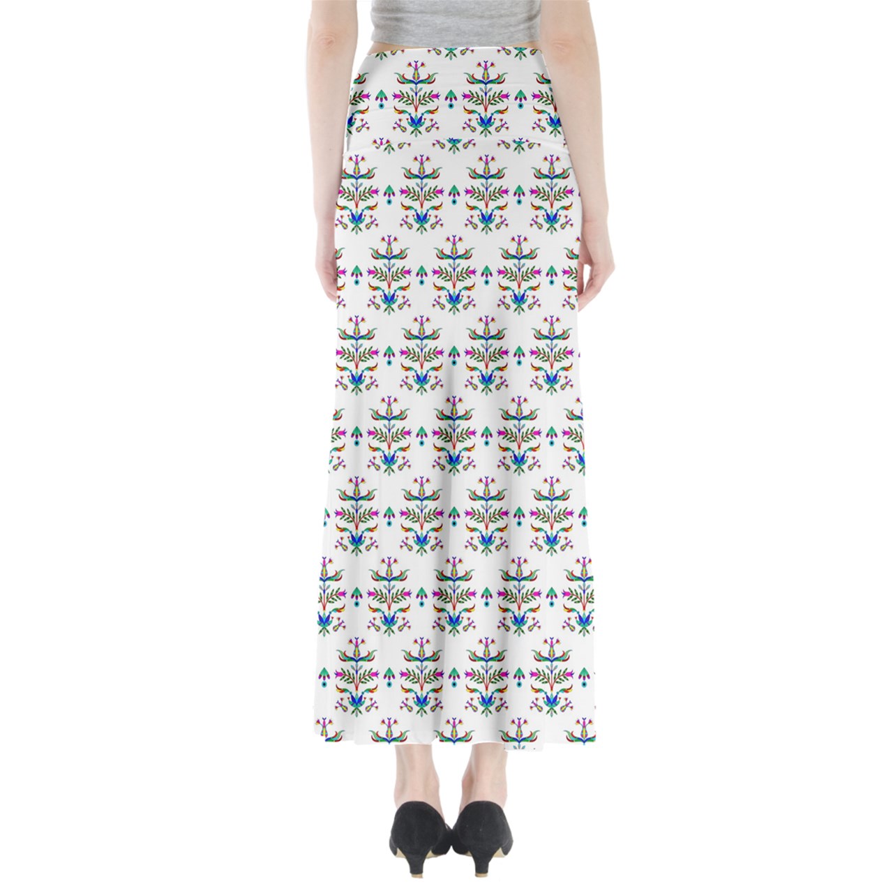 Dakota Damask White Full Length Maxi Skirt