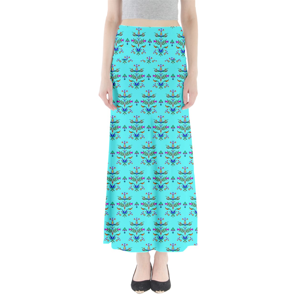 Dakota Damask Turquoise Full Length Maxi Skirt