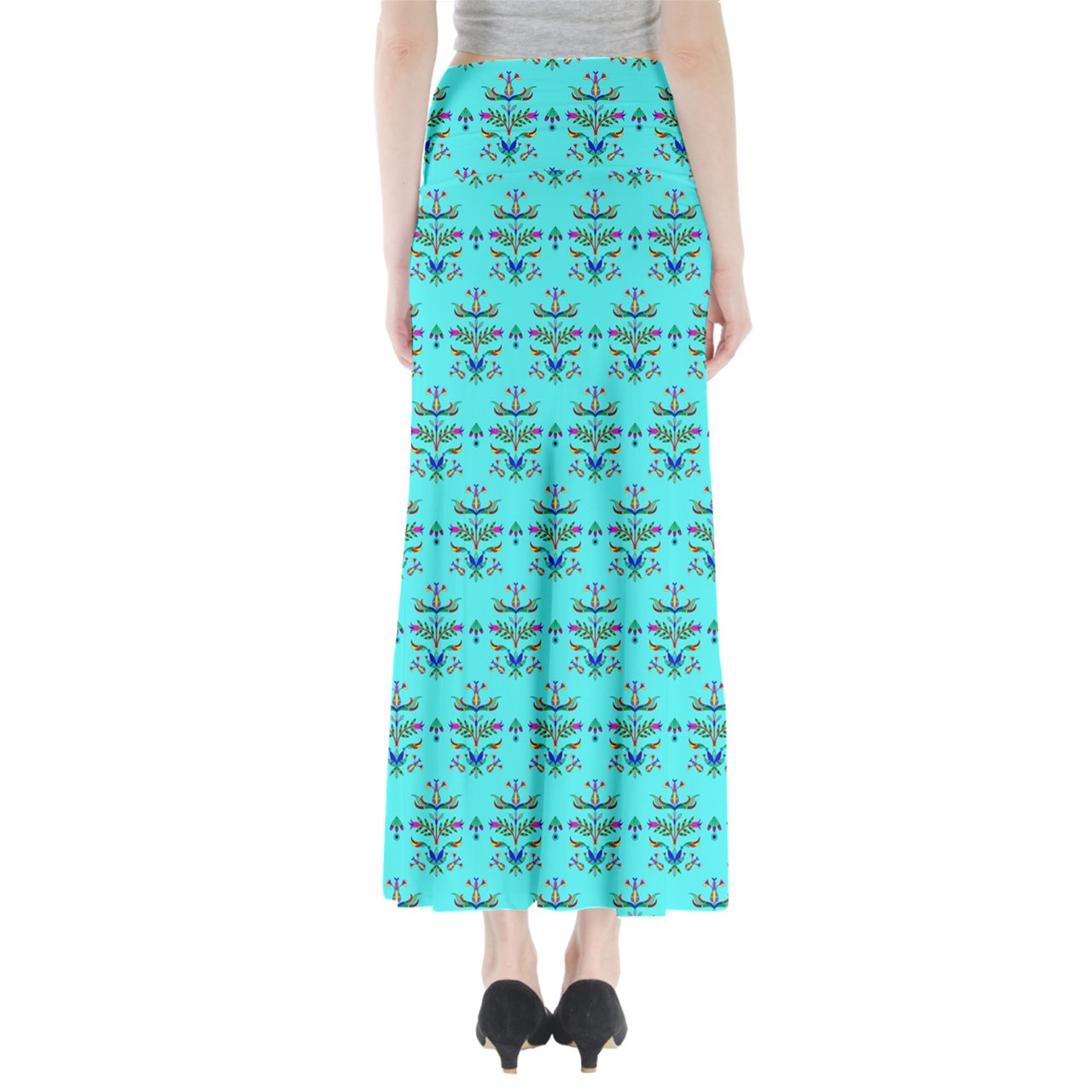 Dakota Damask Turquoise Full Length Maxi Skirt