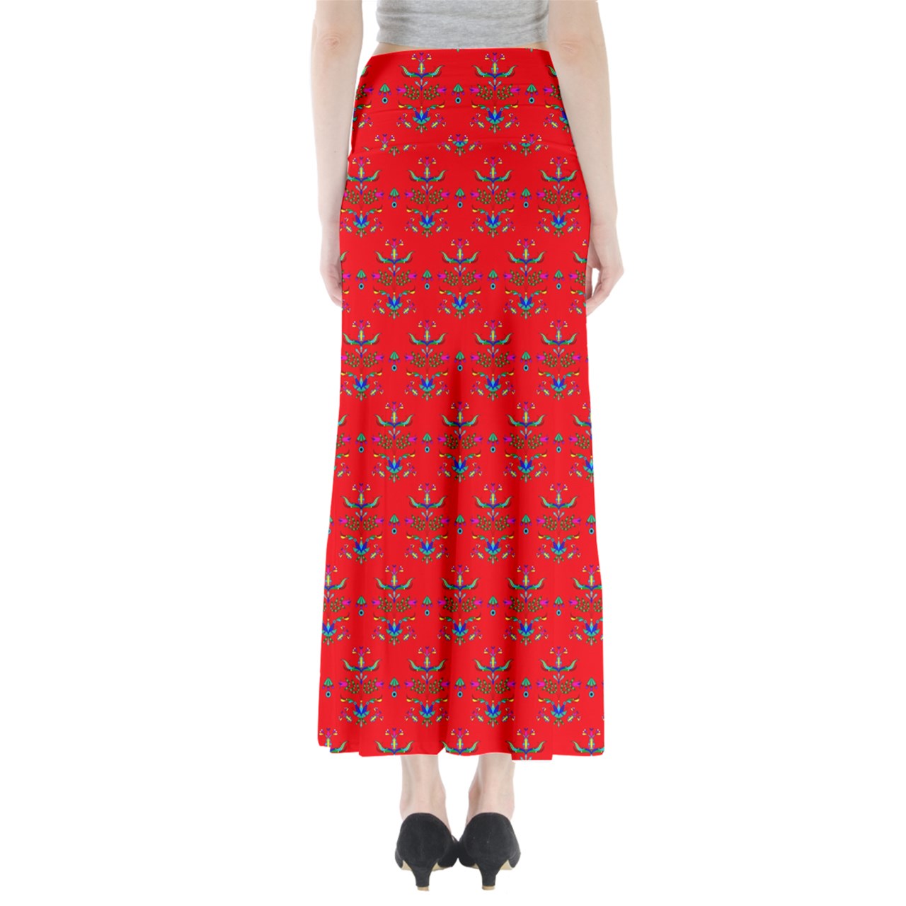 Dakota Damask Red Full Length Maxi Skirt