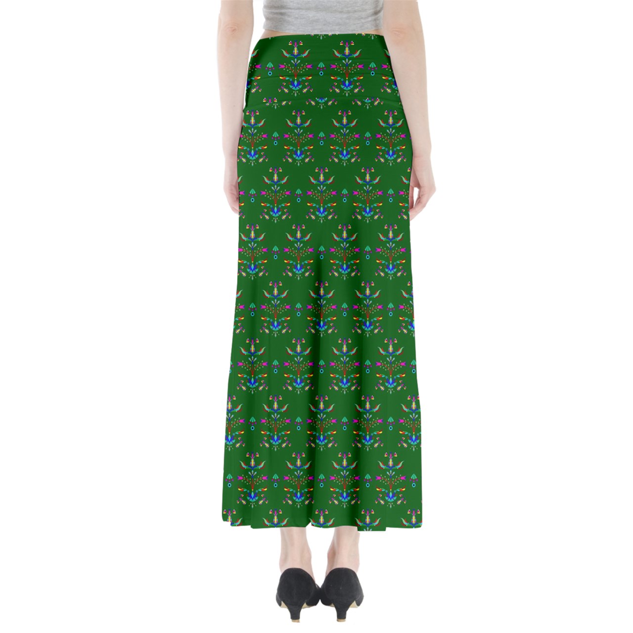 Dakota Damask Green Full Length Maxi Skirt