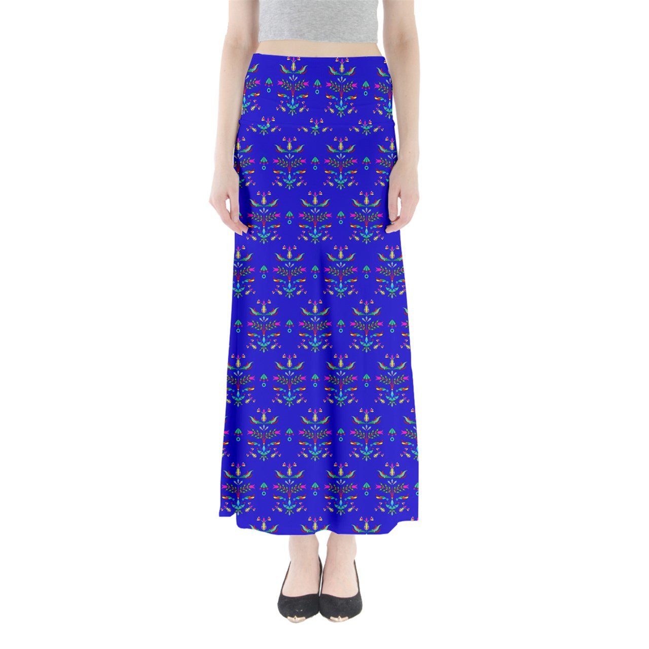 Dakota Damask Blue Full Length Maxi Skirt