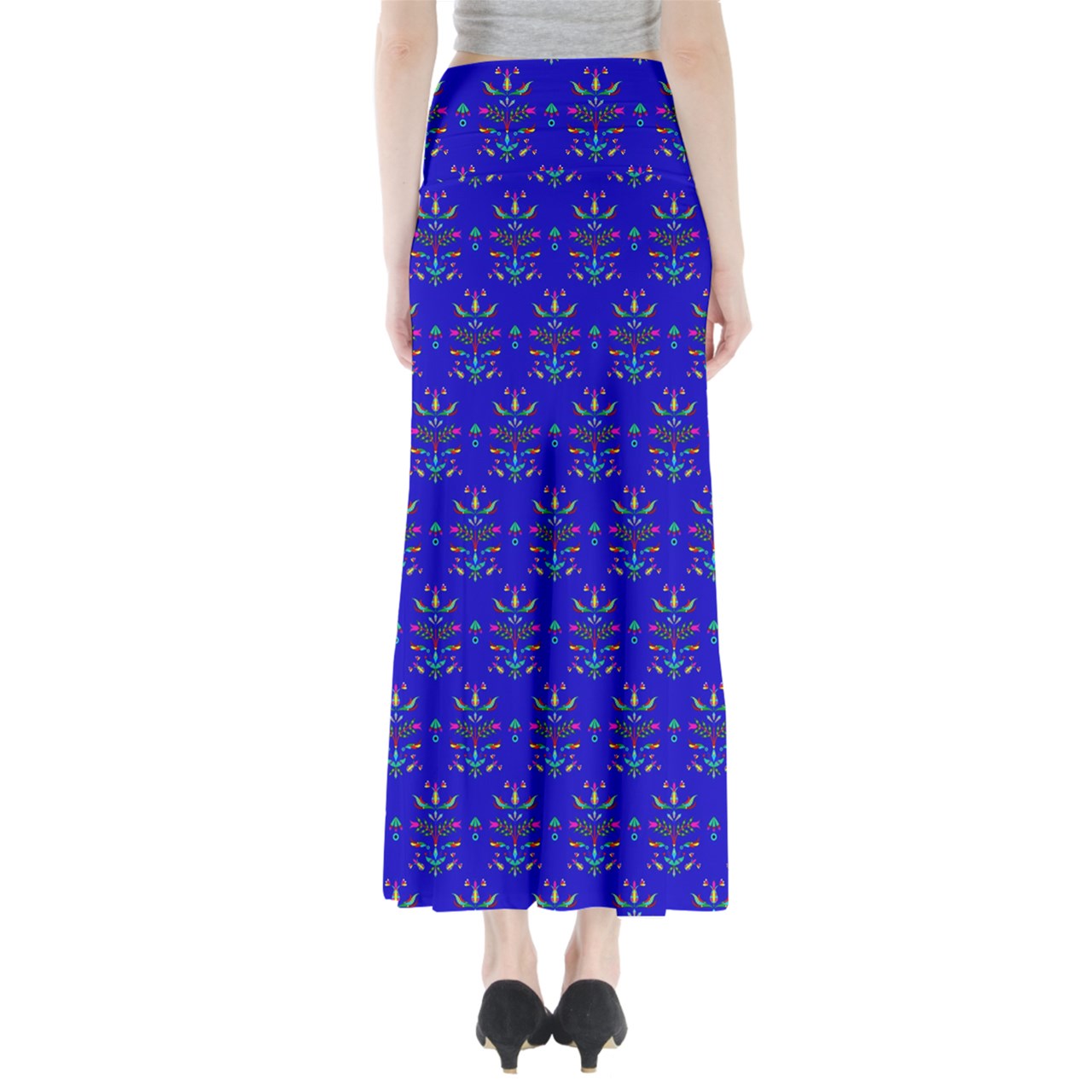 Dakota Damask Blue Full Length Maxi Skirt