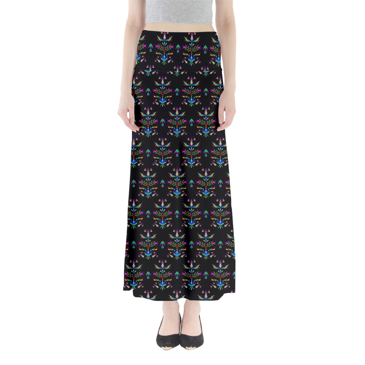 Dakota Damask Black Full Length Maxi Skirt