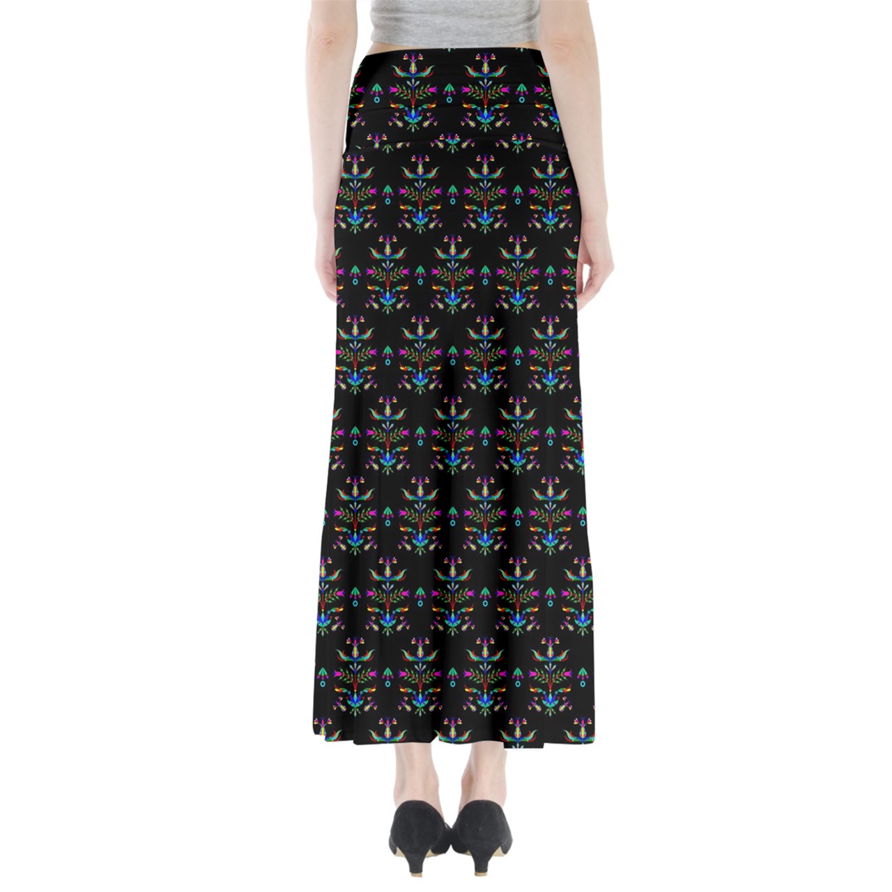 Dakota Damask Black Full Length Maxi Skirt