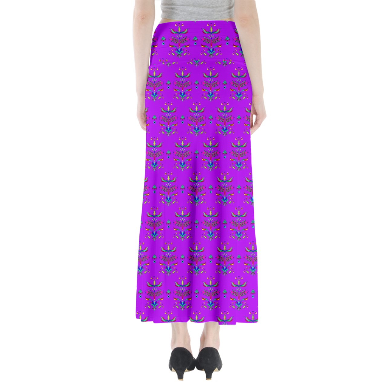 Dakota Damask Purple Full Length Maxi Skirt