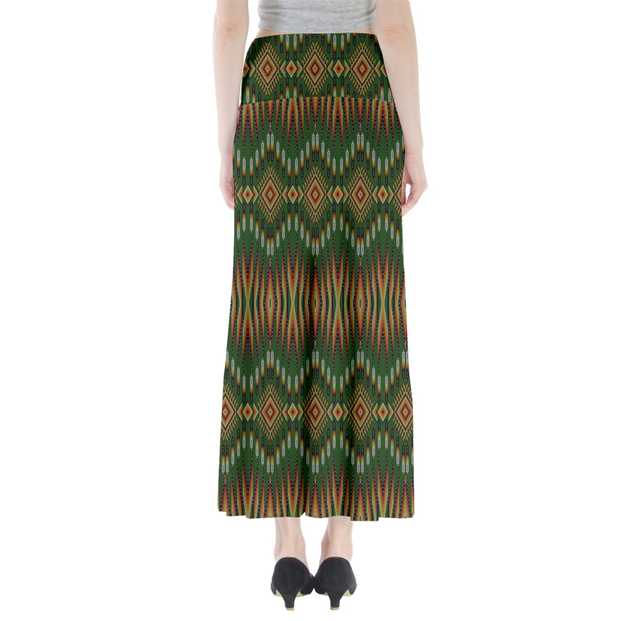 Fire Feather Green Full Length Maxi Skirt