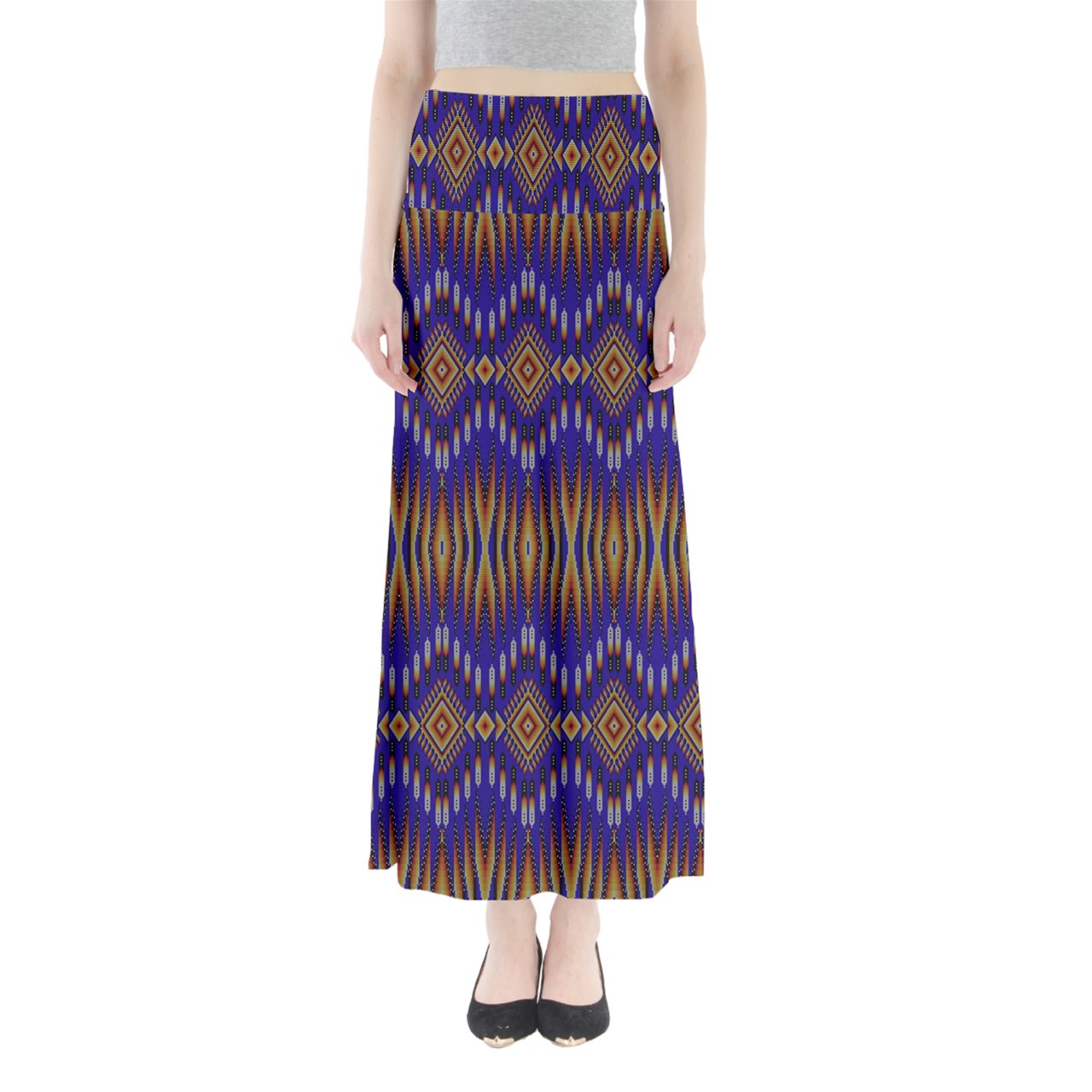Fire Feather Blue Full Length Maxi Skirt