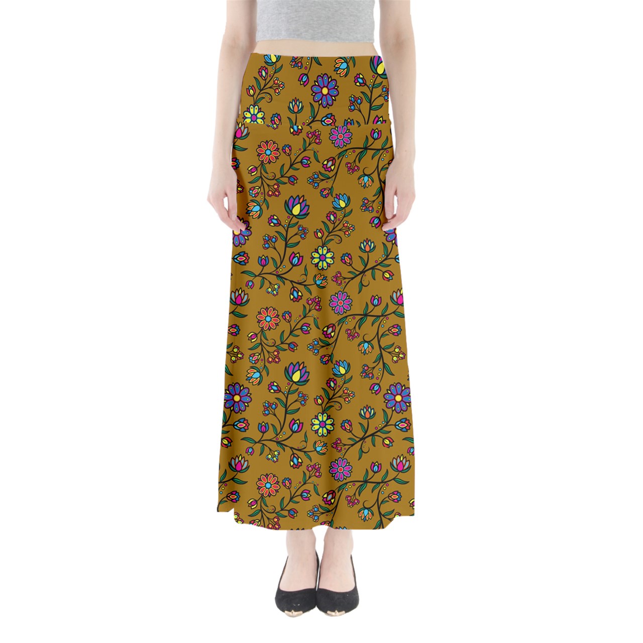 Cosmic Whisper Dried Sweetgrass Full Length Maxi Skirt
