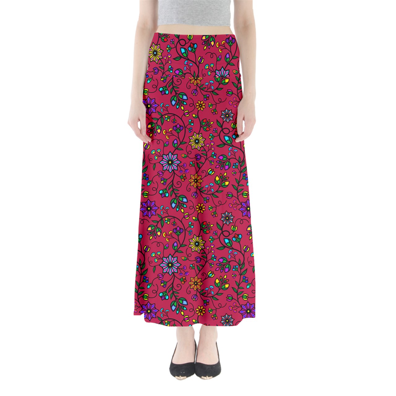 Prairie Paintbrush Passion Berry Full Length Maxi Skirt