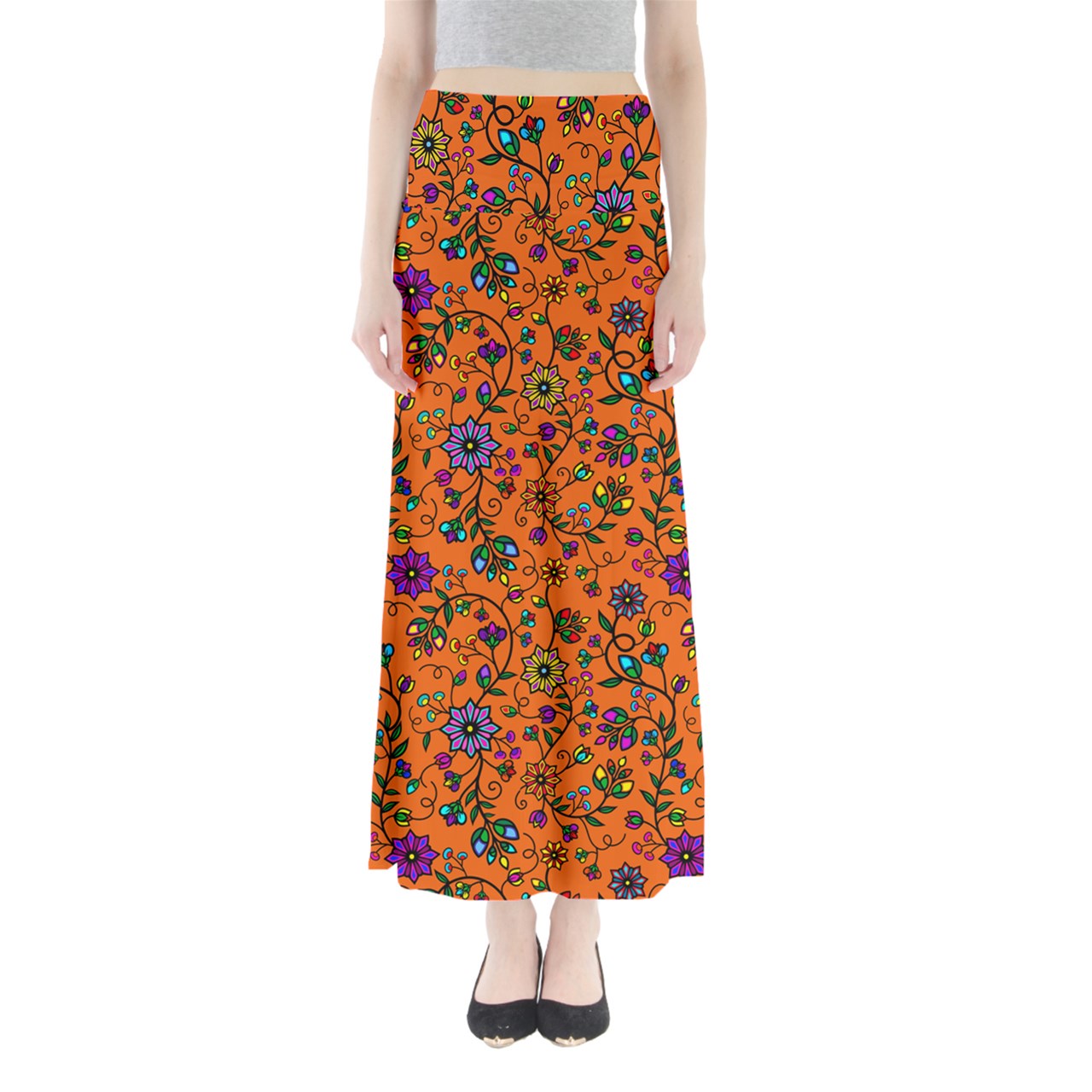 Prairie Paintbrush Orange Full Length Maxi Skirt