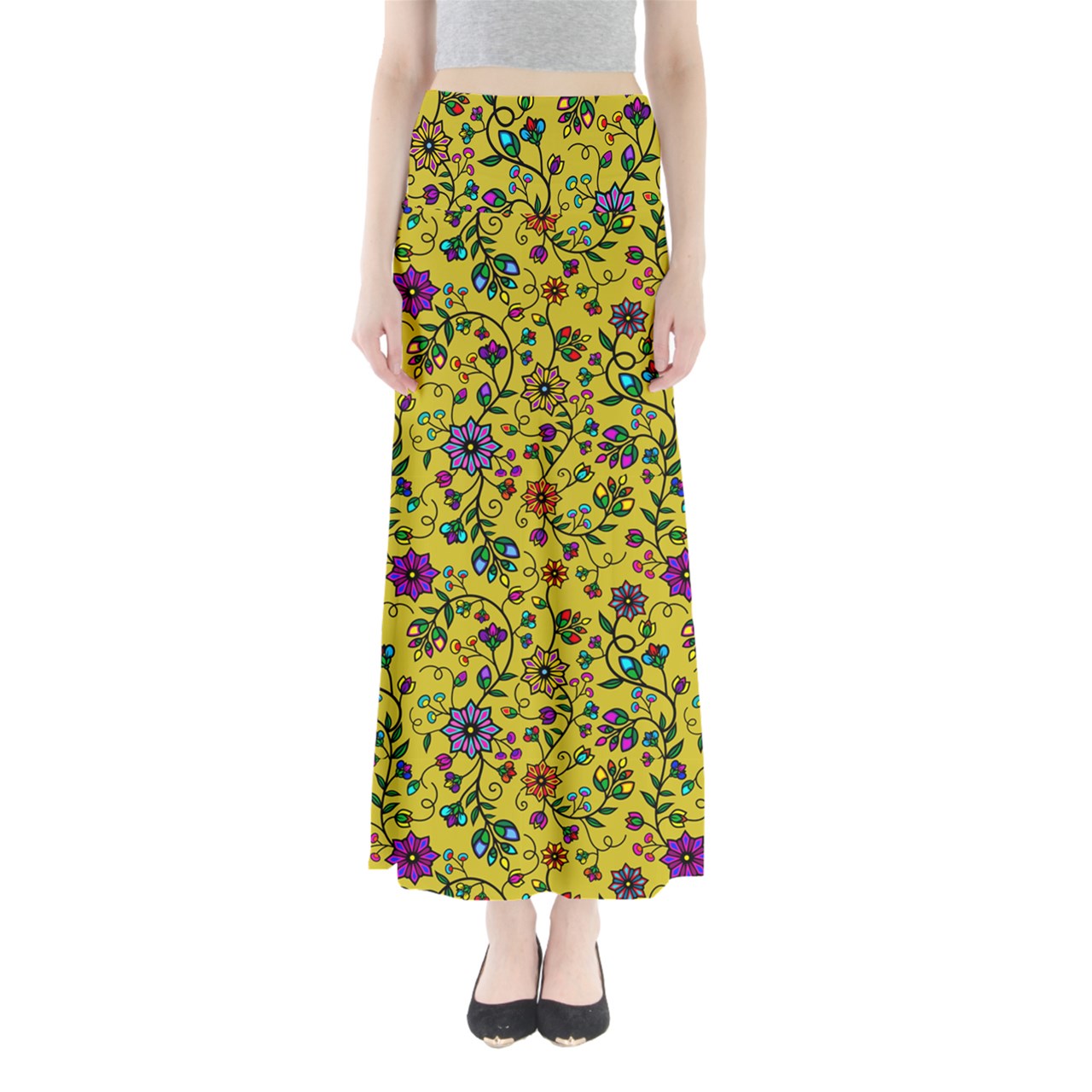 Prairie Paintbrush Cornblossom Full Length Maxi Skirt