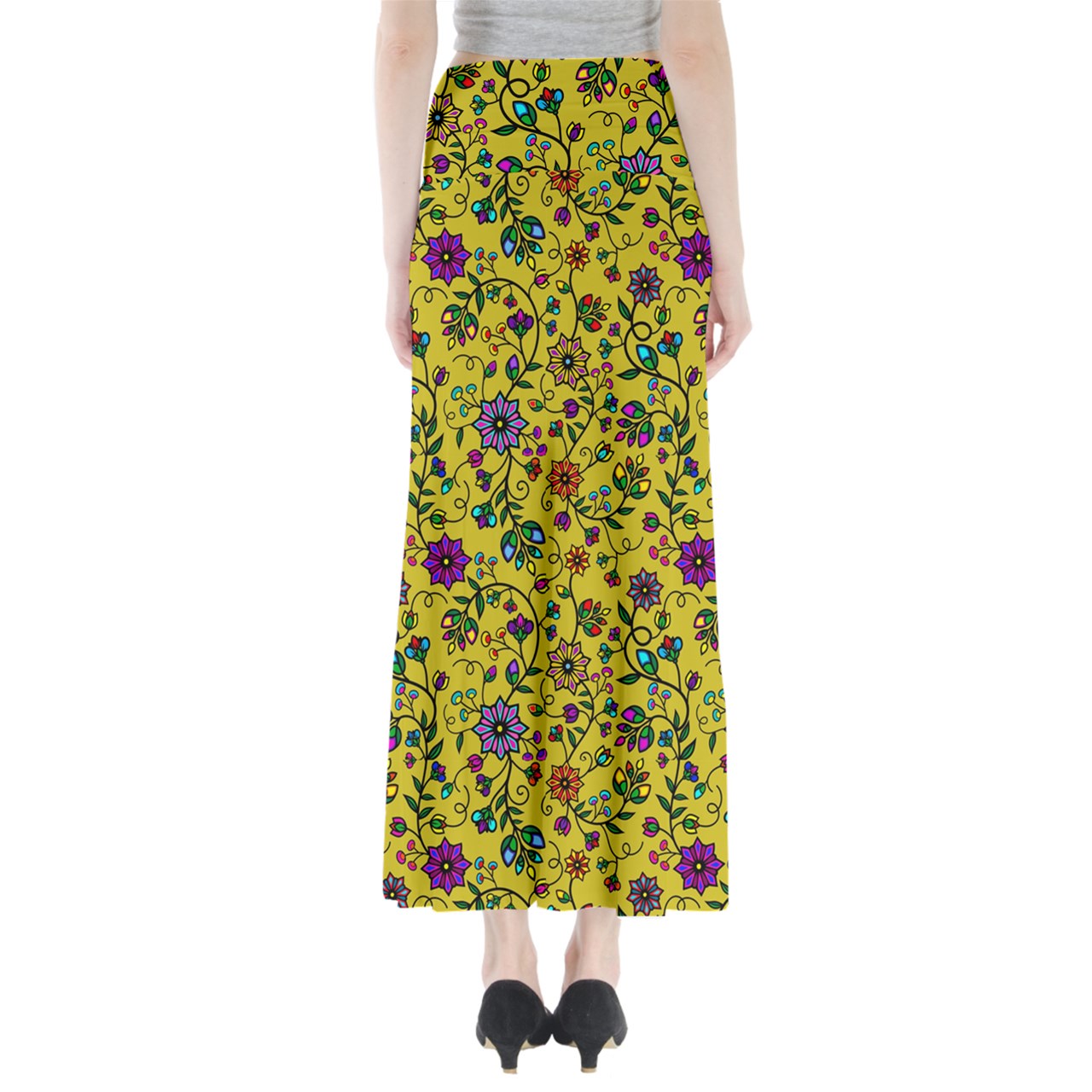 Prairie Paintbrush Cornblossom Full Length Maxi Skirt