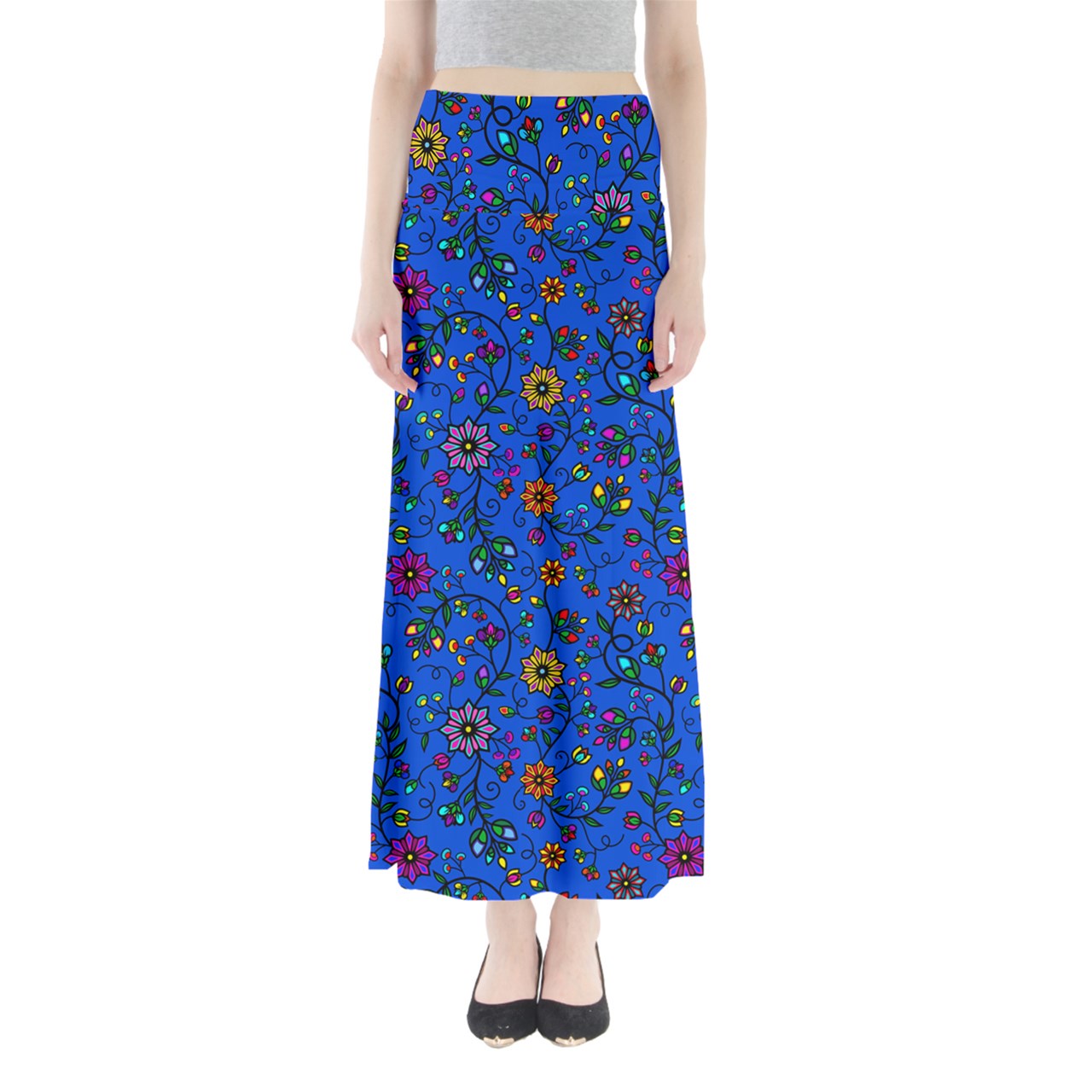 Prairie Paintbrush Blue Full Length Maxi Skirt