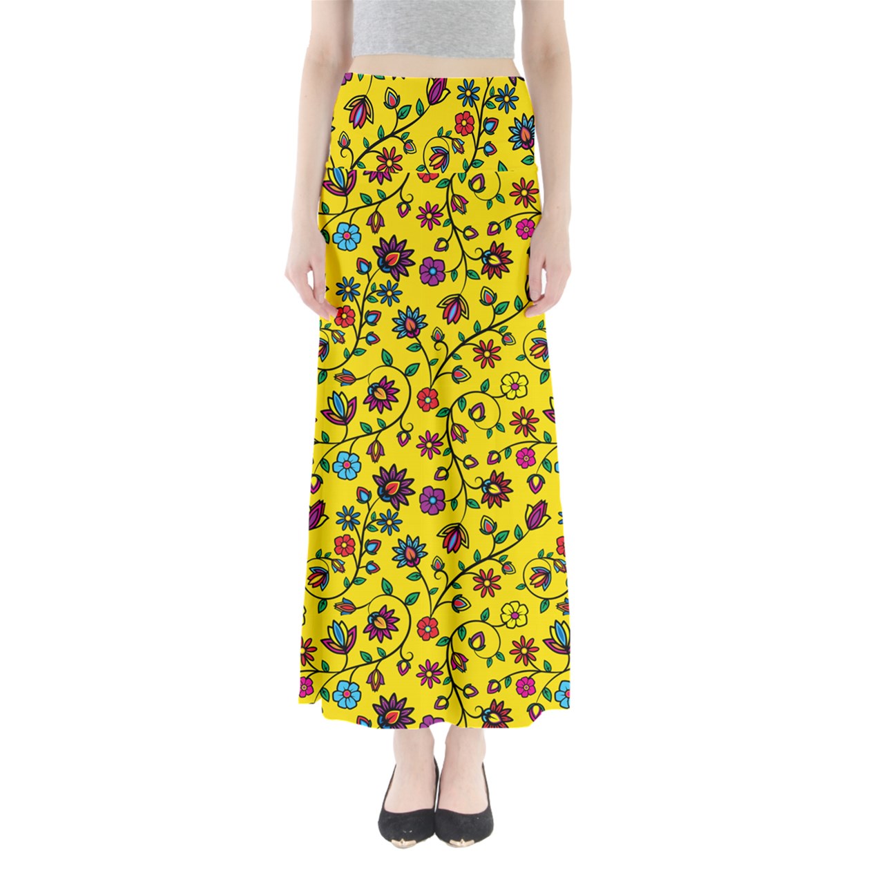 Nature's Nexus  Yellow Full Length Maxi Skirt